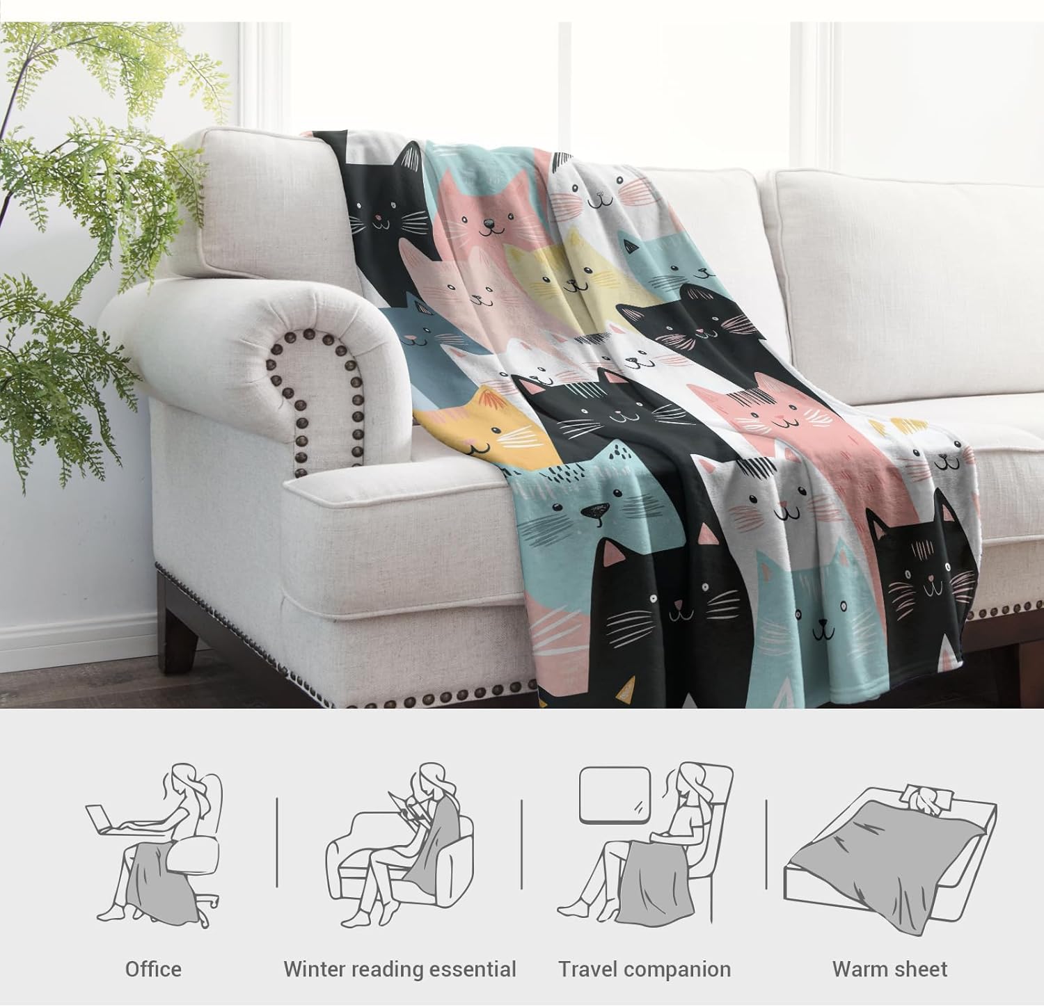 Jekeno Cat Gifts Blanket for Women Mom Girls Sister Friends Birthday Christmas Valentines Ideas Presents Decor Home Bedroom Living Room Cozy Plush Flannel Throw for Cat Lovers Kids Teen Adults 80"x60"