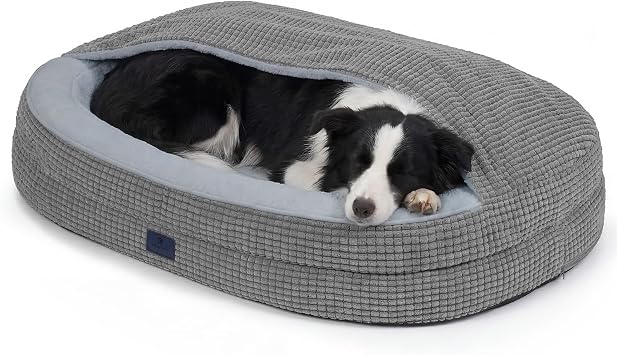Veehoo 2-in-1 Dog Cave Bed with Cover, Covered Dog Bed for Large Dogs