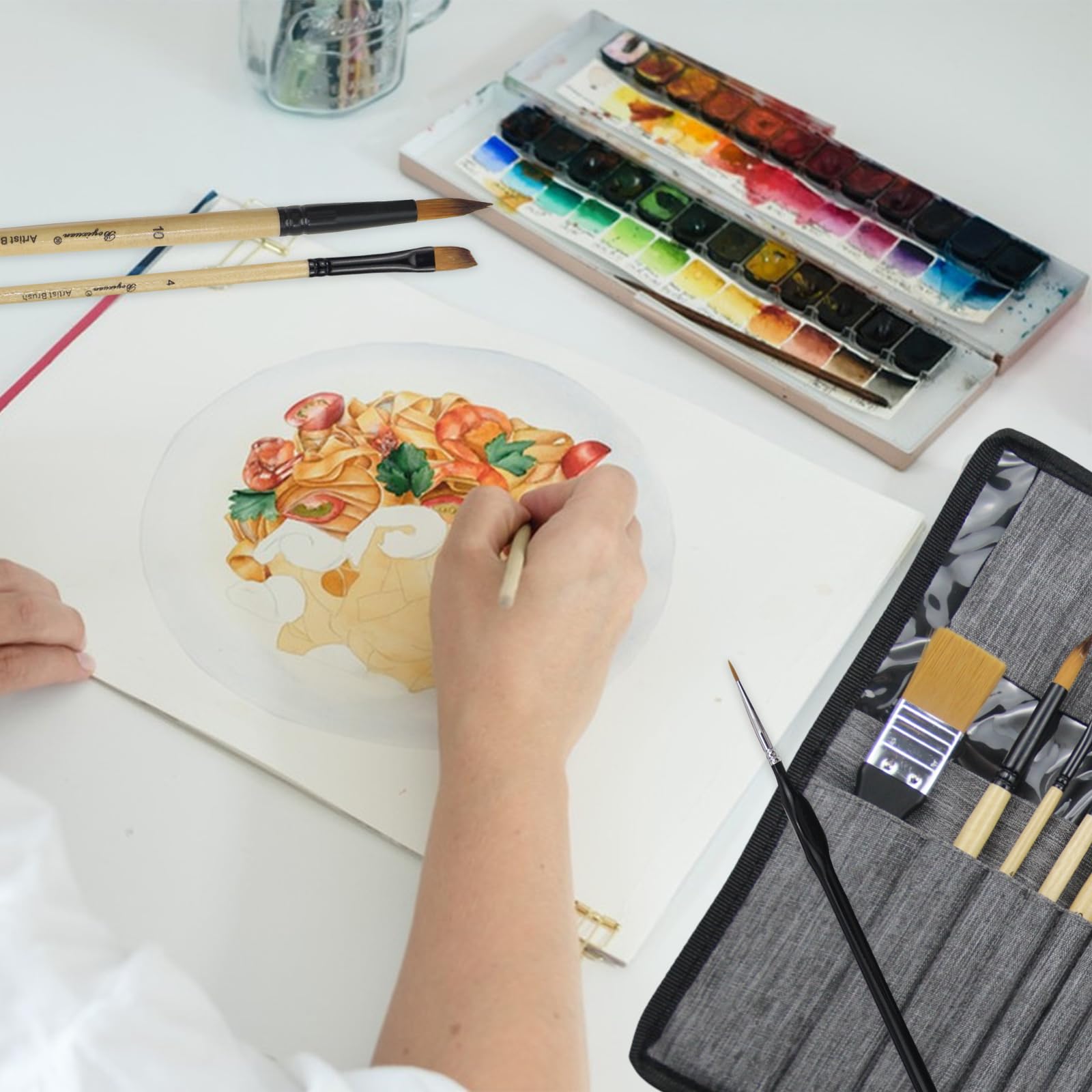 Elepl 32-delige penseelset voor schilderen, aquarelkwasten, lichaam van hout, professionele kwasten van nylon, penseel voor acrylverf voor olie, acryl, aquarel en guachi