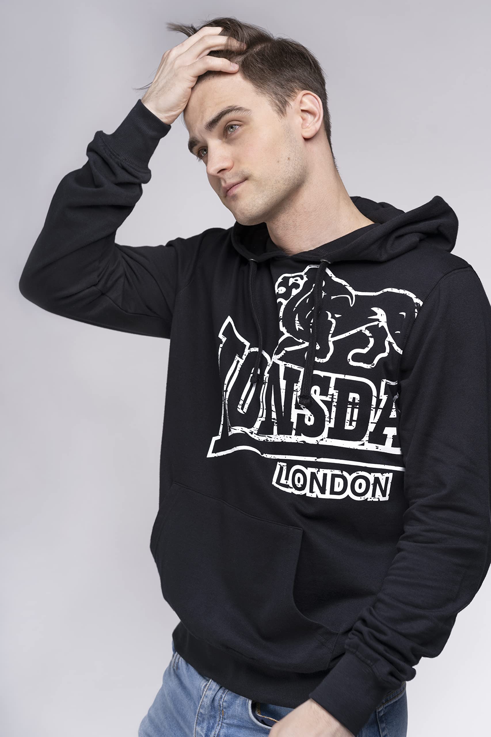 Lonsdale London Tadley Uomo Felpa con Cappuccio Nero 60% Cotone, 40% Poliestere Regular