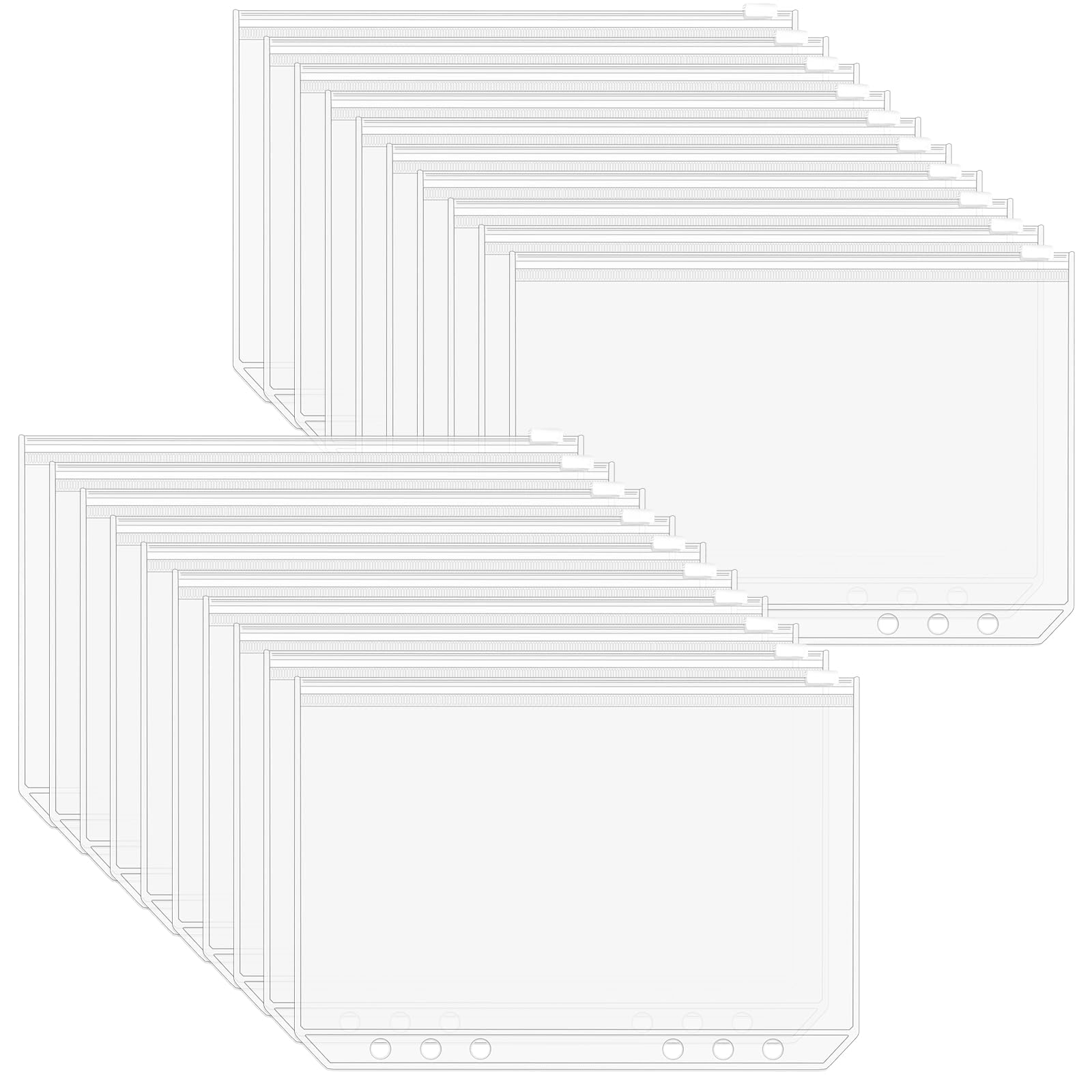 20 Pieces A5 6 Holes PVC Zipper Binder Punched Pockets Folder 21 x 15 cm