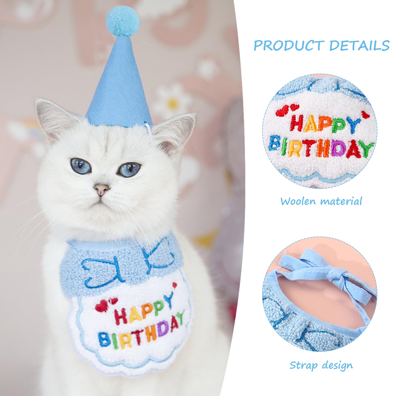 Kit De Cumpleaños Para Gato - Bandana, Sombrero Y Números, Decoración Rosa Para Fiestas