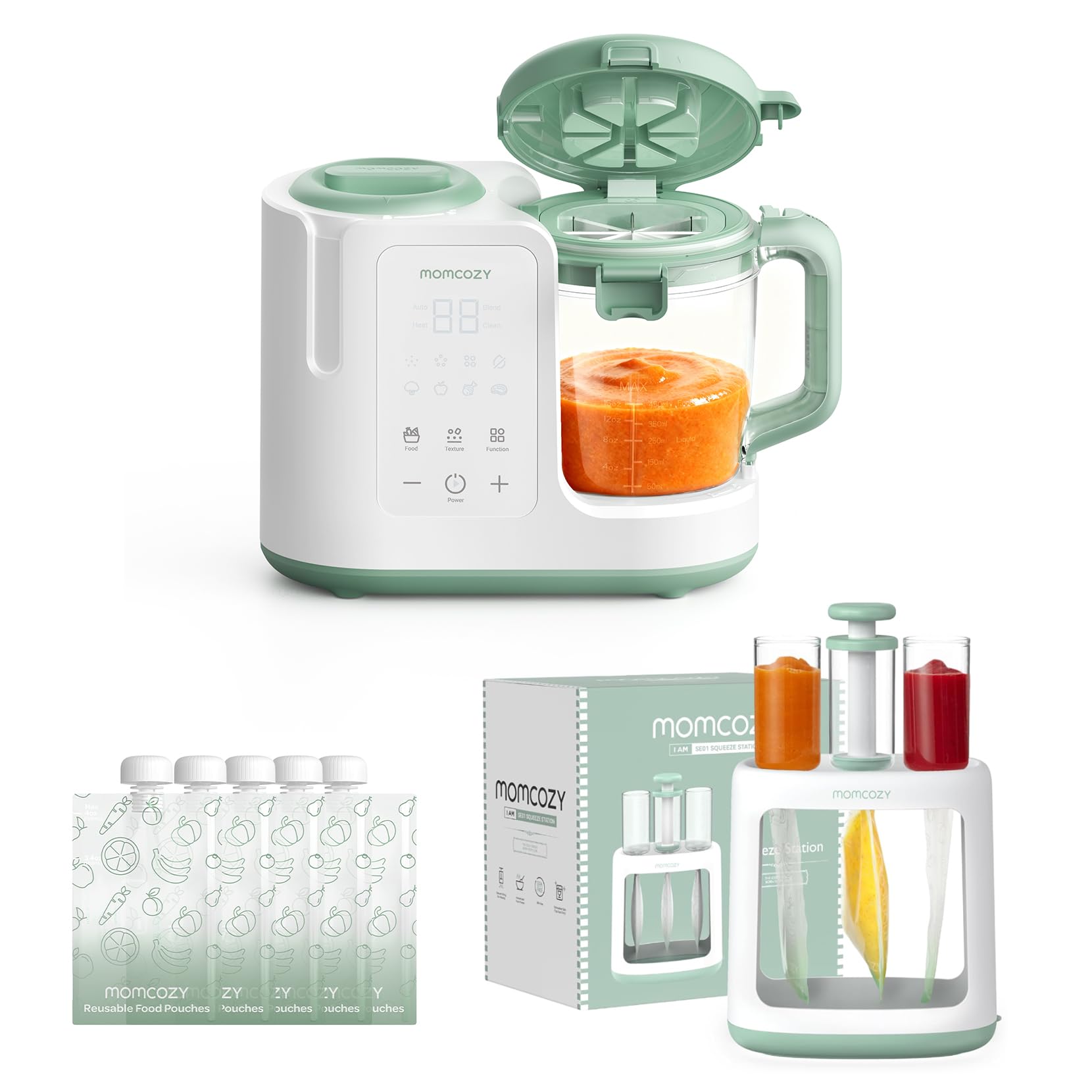 Squeeze Maker met 10 x Herbruikbare Baby Squeeze Bags, Babyvoeding BPA Gratis Queeze Station Ideaal voor Smoothie, Fruit Puree, Babypap, Yoghurt