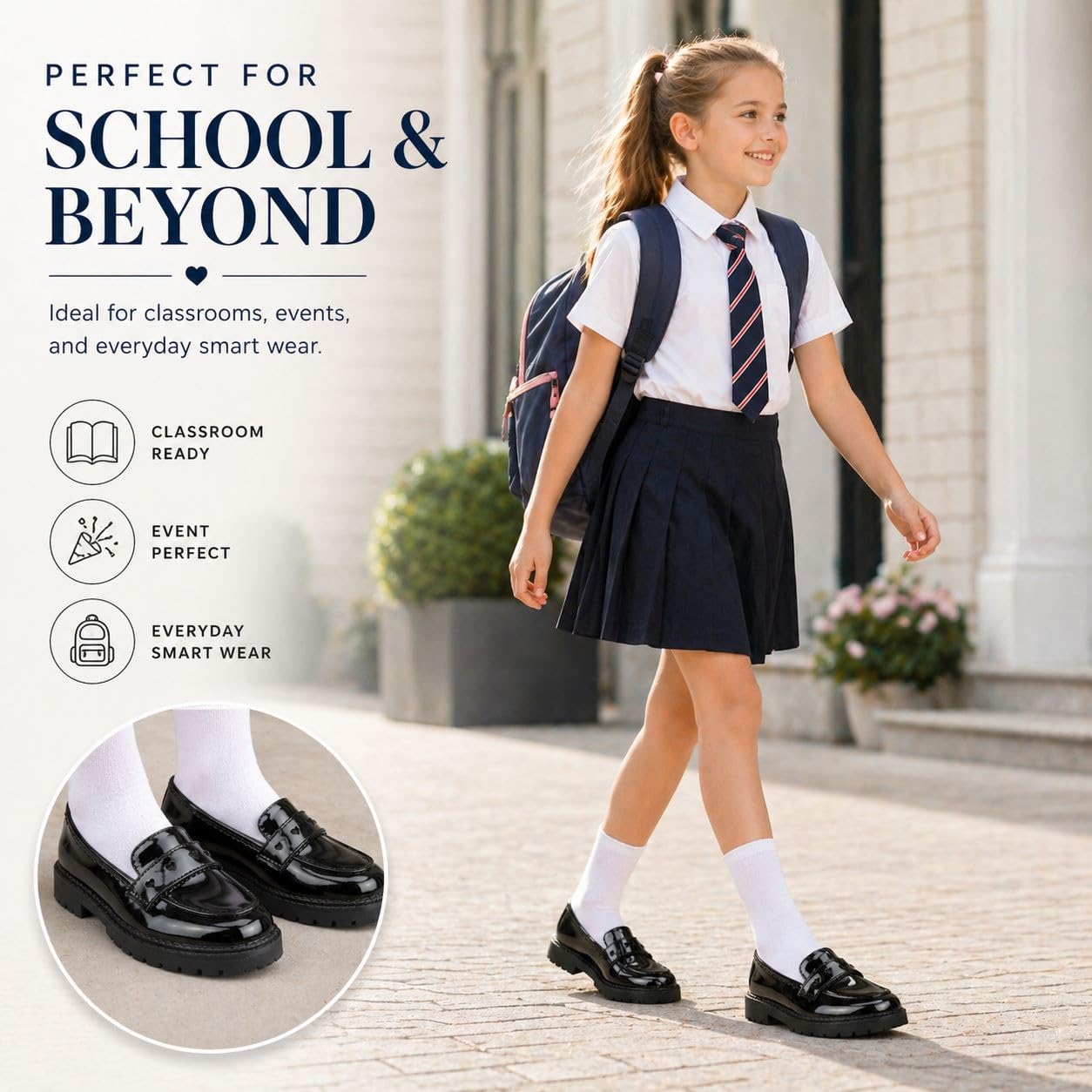 A2Z 4 Kids Mocassins pour filles - Noir - À enfiler - Bordure en forme de cœur - Semelle épaisse - Confortable - Durable - Pour la rentrée scolaire - Pointure 38 - Pour enfant à 36