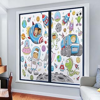 Frosted Window Film Static Cling Decorative Glass Film Anti UV Window Privacy Film Non Adhesive Window Cling Space Kids Rocket 29.5Wx78.7L-inch x2 Pcs
