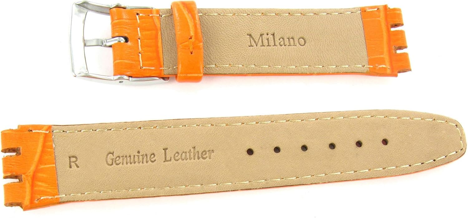 17mm Genuine Leather Alligator Grain Padded Orange Watch Band Fits Swatch