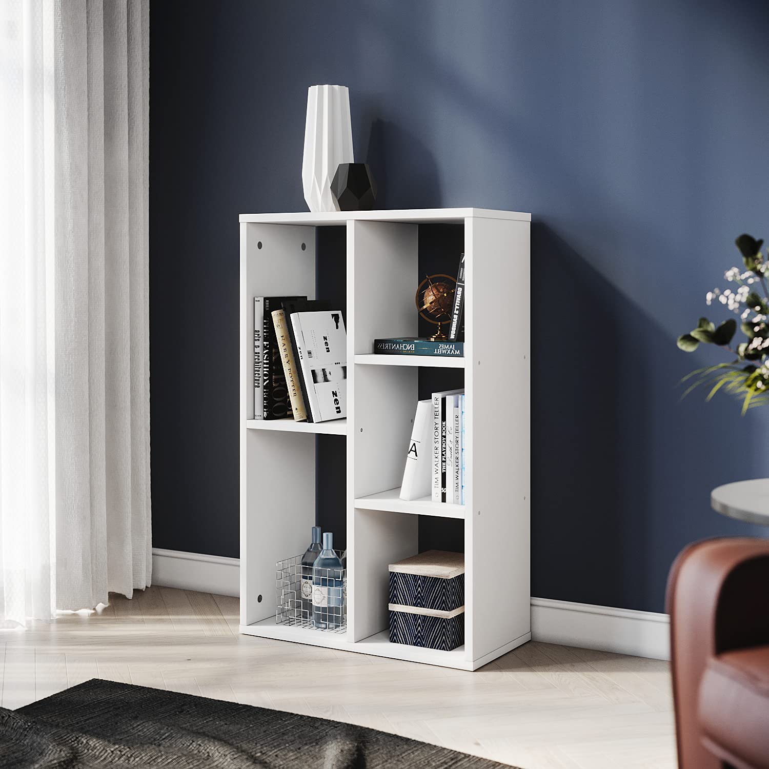 ELEGANT Bookcase White Bookshelf 3 Tier Storage Unit Wooden Display Shelves Freestanding Book Rack for Living Room Office Bedroom Study Room
