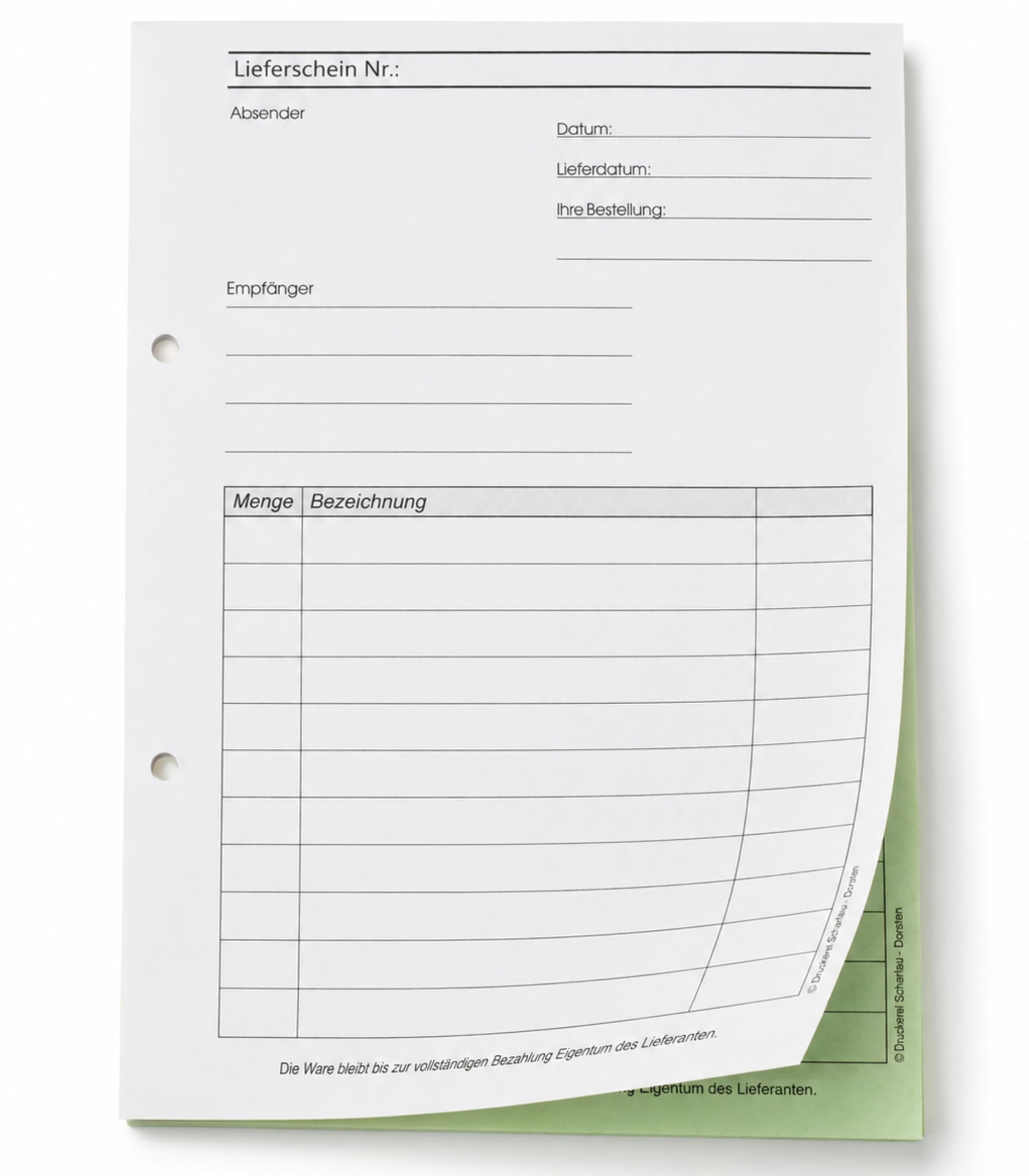 4x Lieferscheinblock DIN A5 2-fach selbstdurchschreibend 2x50 Blatt | Lieferscheinbuch A5 2-fach selbstdurchschreibend, 2x50 Blatt weiß/grün, gelocht