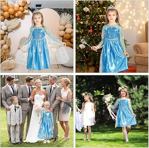 Miniatura 7 de AOMIG Disfraz de Elsa, Vestido de princesa, Vestido de princesa con accesorios, Disfraces de princesa
