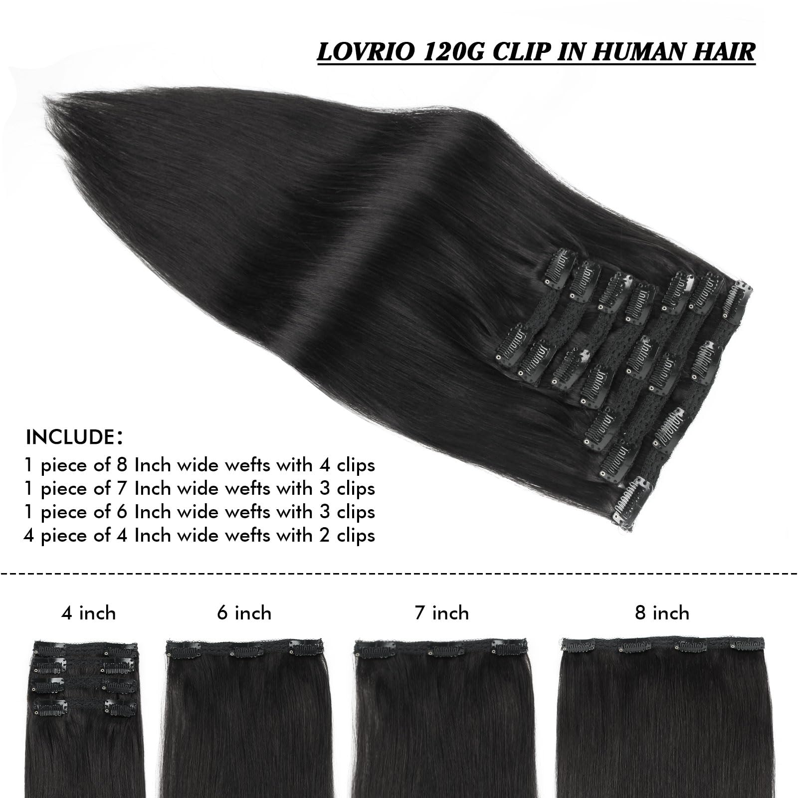 Amazon.com : Lovrio 140g 22 inch 9A Grade Clip in Human Hair  display picture 2