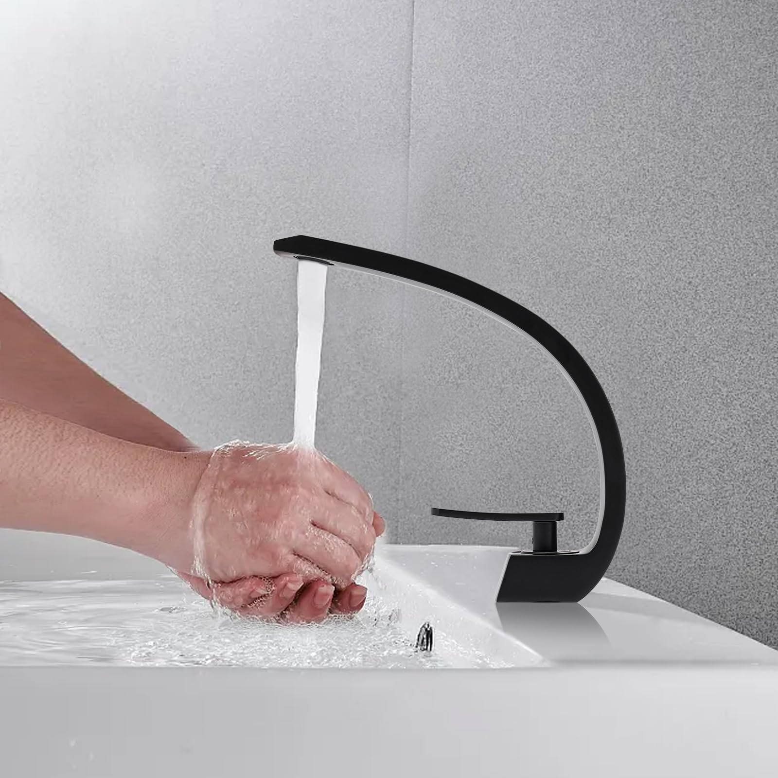 Grifo de baño con caño curvado para lavabo con cartucho de cerámica para lavabo con agua fría y caliente