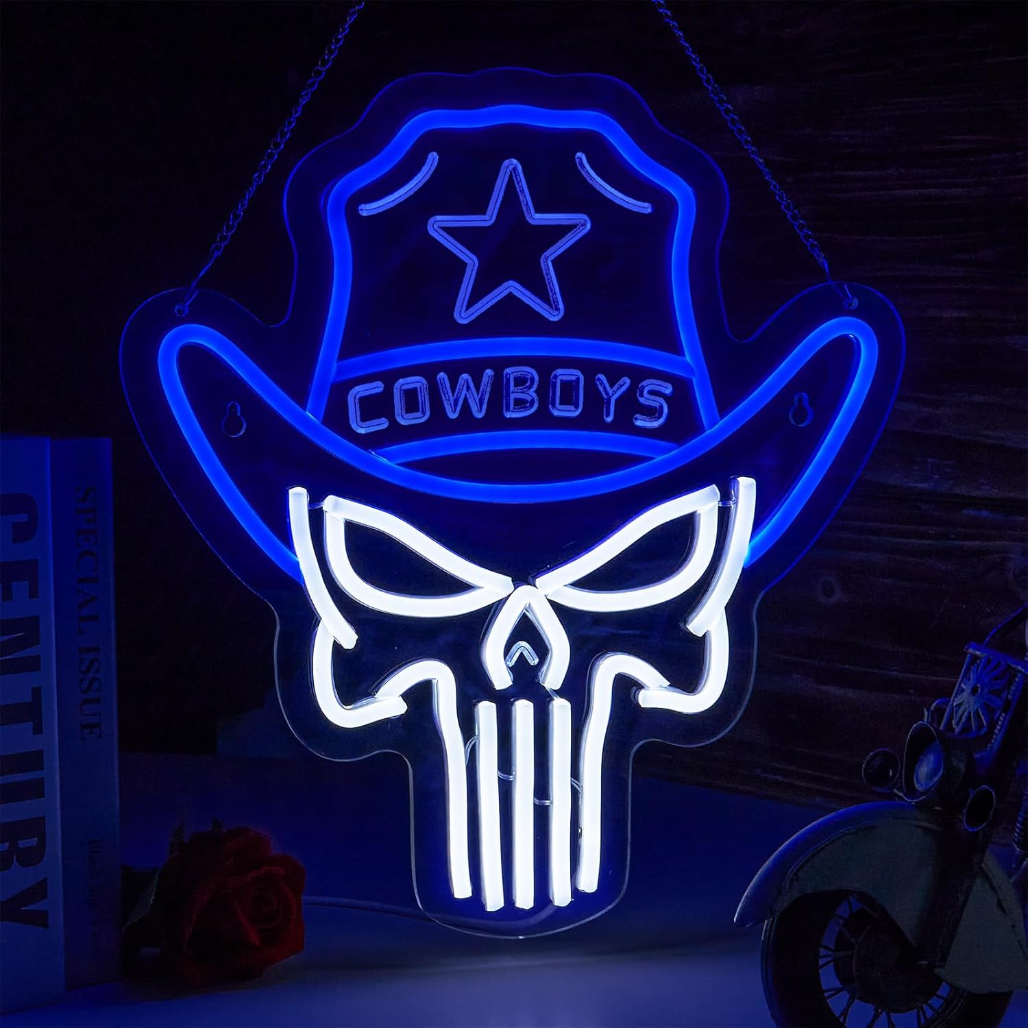 Cowboy Skull Neon Sign for Wall Decor Cowboys Neon Sign Smart plug timer compatible USB-Powered Teen Room Gifts for Birthday Bar Man Cave Decor(13.7x12.6Inch)