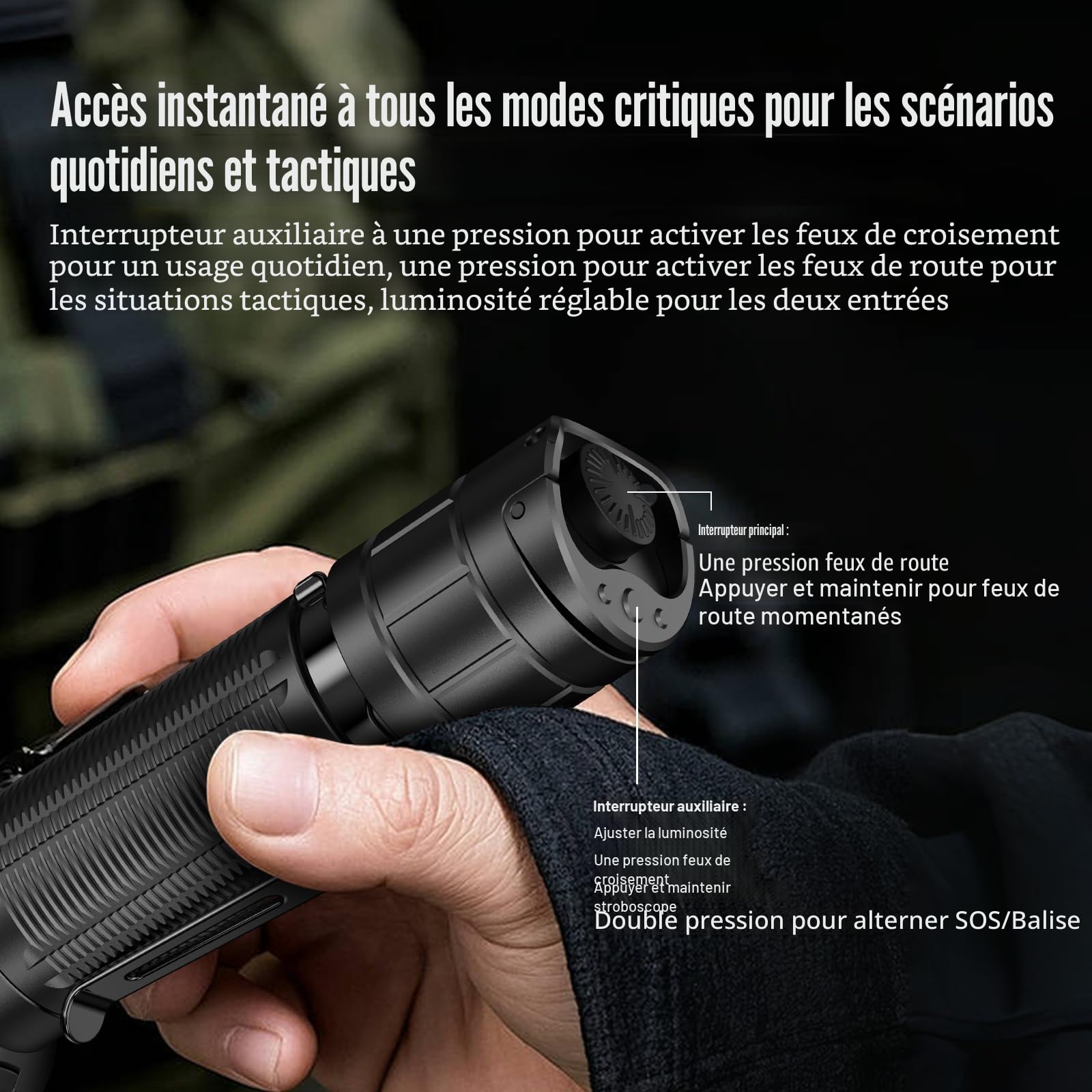 klarus XT11GT Pro Ultimate Control Control à double commutateur Lampe de poche tactique avec 3300 lumen, faisceau de 380 mètres, IPX8 imperméable pour le camping, la randonnée et les urgences