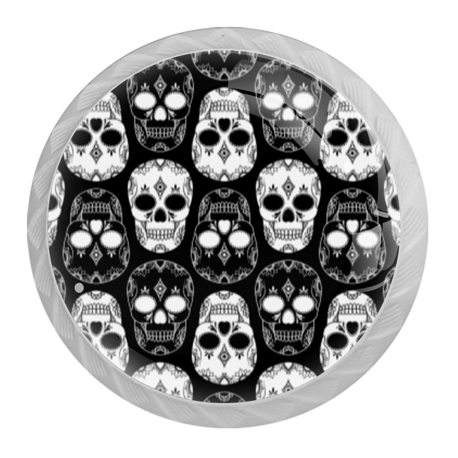 Tqmspg 4 Pieces Drawer Pulls Skulls Pattern Door Knobs Dresser Handles for Kitchen Wardrobe Cupboard Hardware Furniture