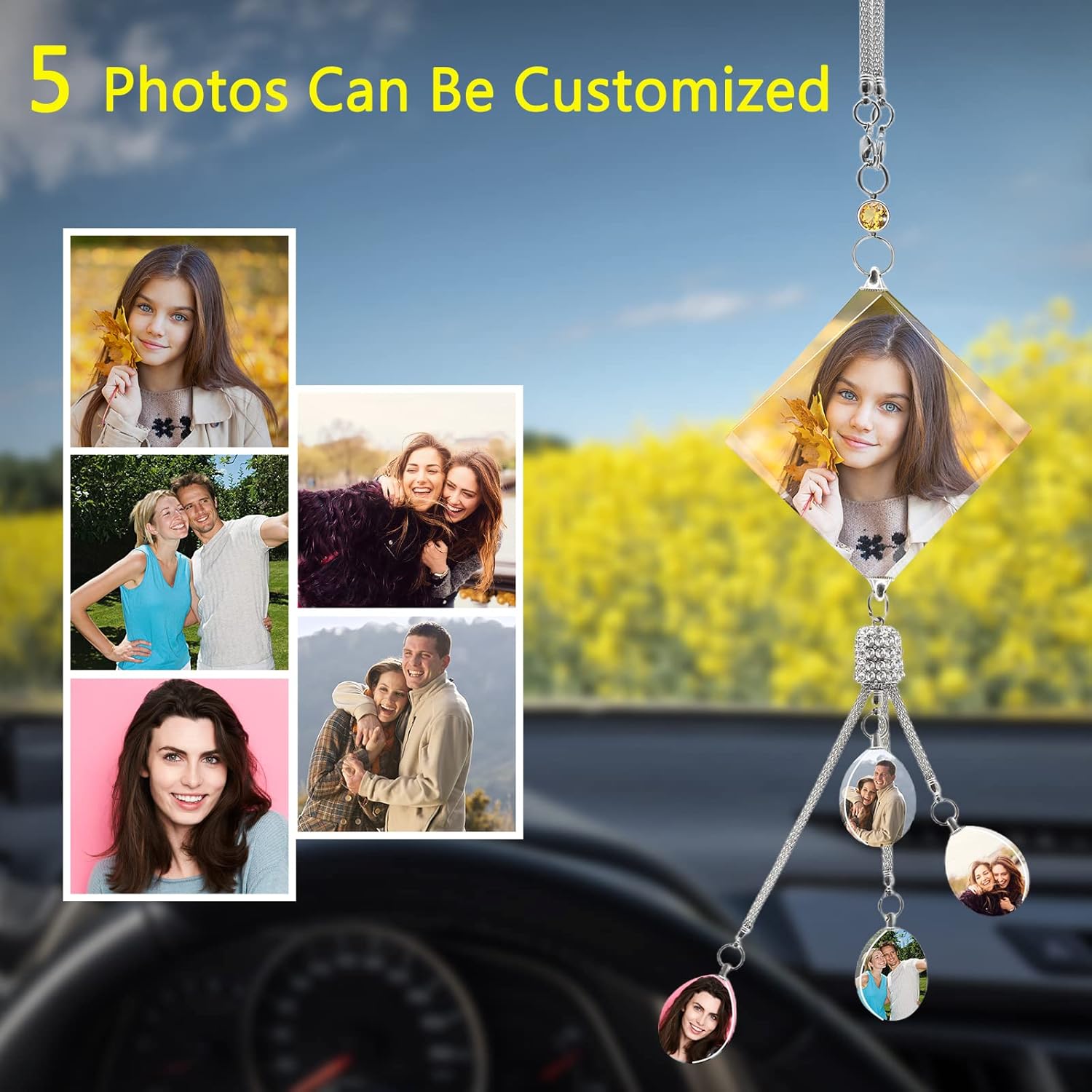 Personalized Photo Crystal Car Hanging Ornaments Custom Picture Car Rearview Mirror Interior Pendant Accessories Decoration