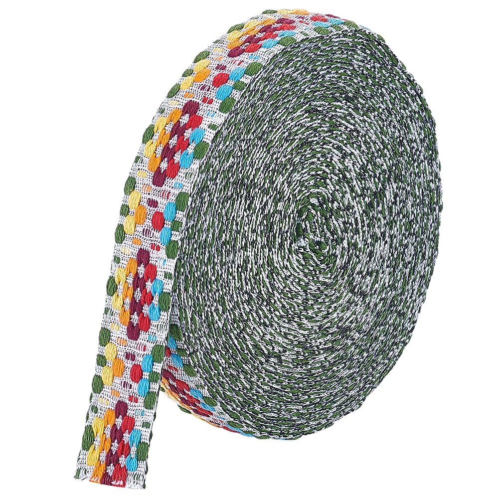 BENECREAT 10m Colorful Polycotton Jacquard Webbing, 25mm Wide Thickened Square Pattern Woven Jacquard Ribbon Heavy Webbing Strap for Bags, Arts and Crafts