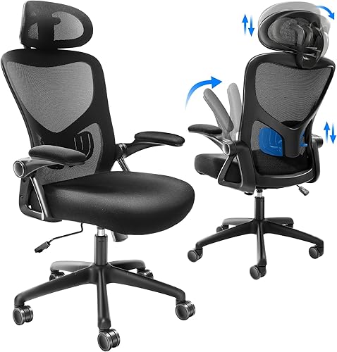 VEVOR Silla de oficina con soporte lumbar ajustable, silla de escritorio ergonómica de respaldo alto con reposacabezas ajustable, reposabrazos 2D,