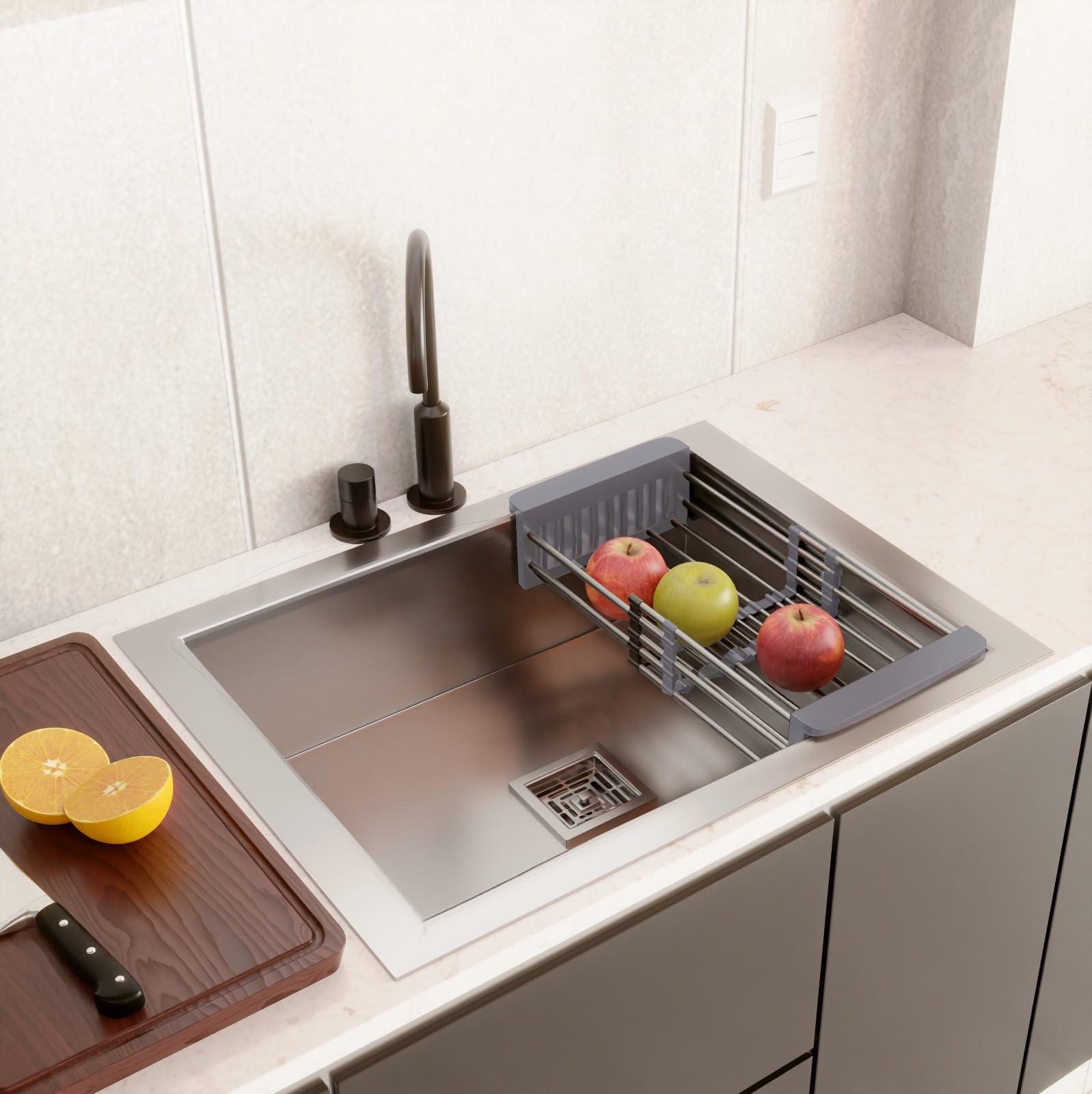 Lifelong Kitchen Sink Handmade Single Bowl (24x18x10 Inch)- Smart Kitchen Basin, Matte Satin Finish Stainless Steel, Nanocoated with Square Waste Coupling, Metal Fruit Basket & Water Pipeline (LLKS09) (B0CH181YH3) Amazon Price History, Amazon Price Tracker