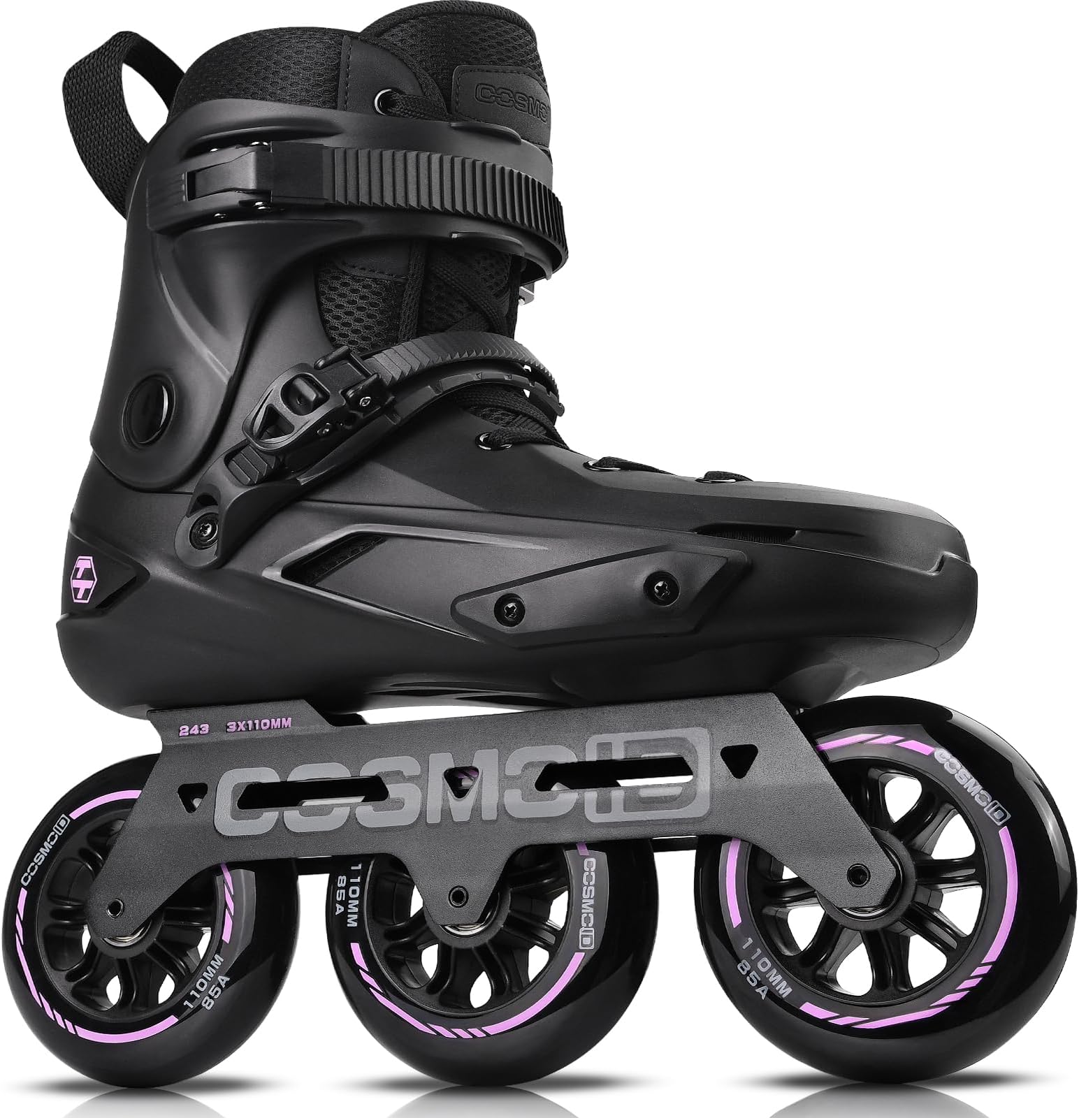 Adult Inline Skate - COSMOID High Performance Roller Skates Blades for Women & Men, 3 Wheels 110mm Metal Frame,Indoor Outdoor and Fitness Black,Size 5-14.5