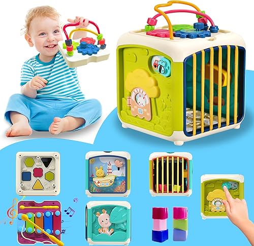 Forinces Montessori Juguetes para niños de 1 año Juguete sensorial clasificador de forma de cubo para niños de 6, 12, 18 meses, actividad de