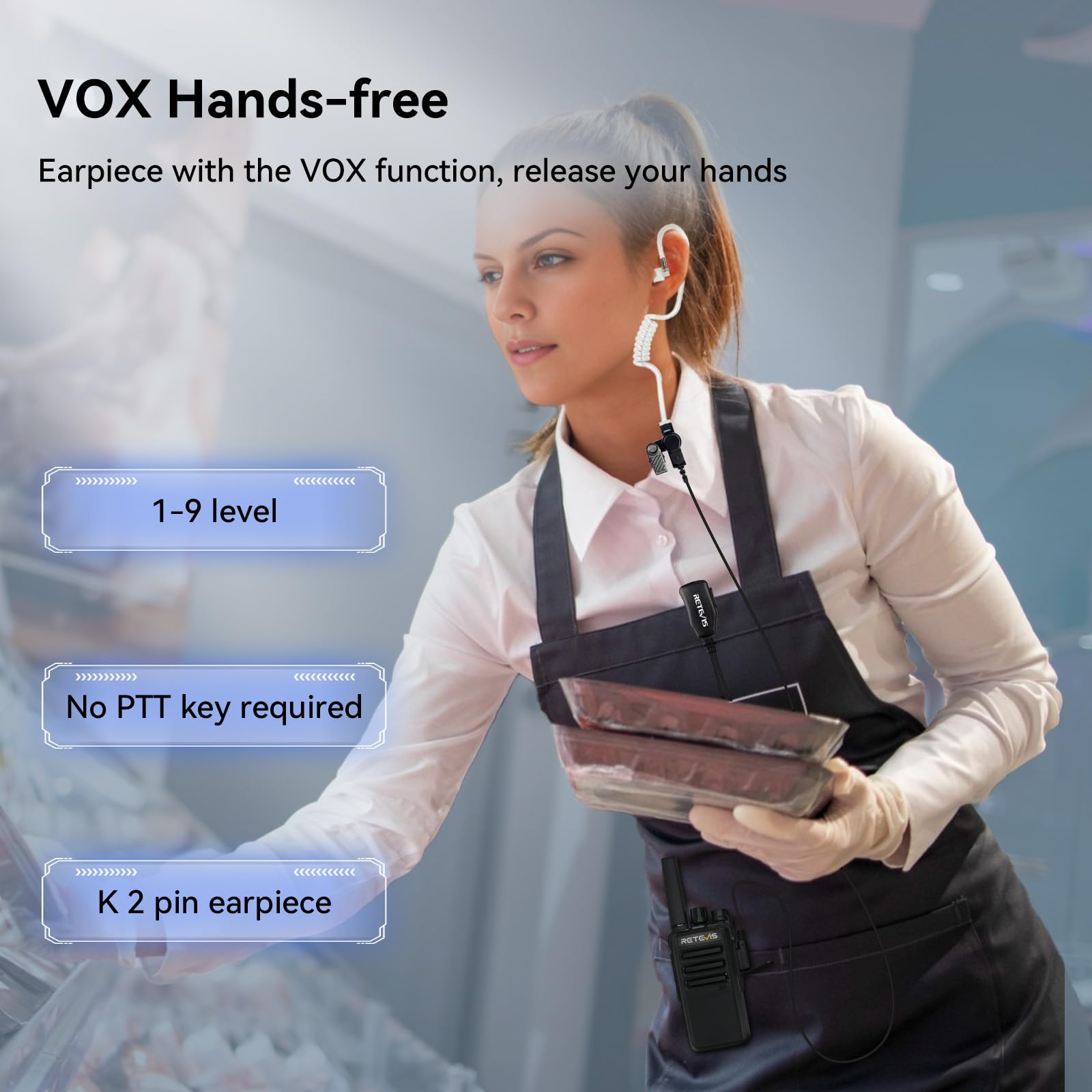 Retevis RT668H Walkie Talkie Profesional, Walkie Talkies con Pantalla, Walkie Talkie Recargable USB C, PMR 446 Walkie-Talkies con Auriculares VOX para Comercial, Hotel (10 Pcs, Negro)