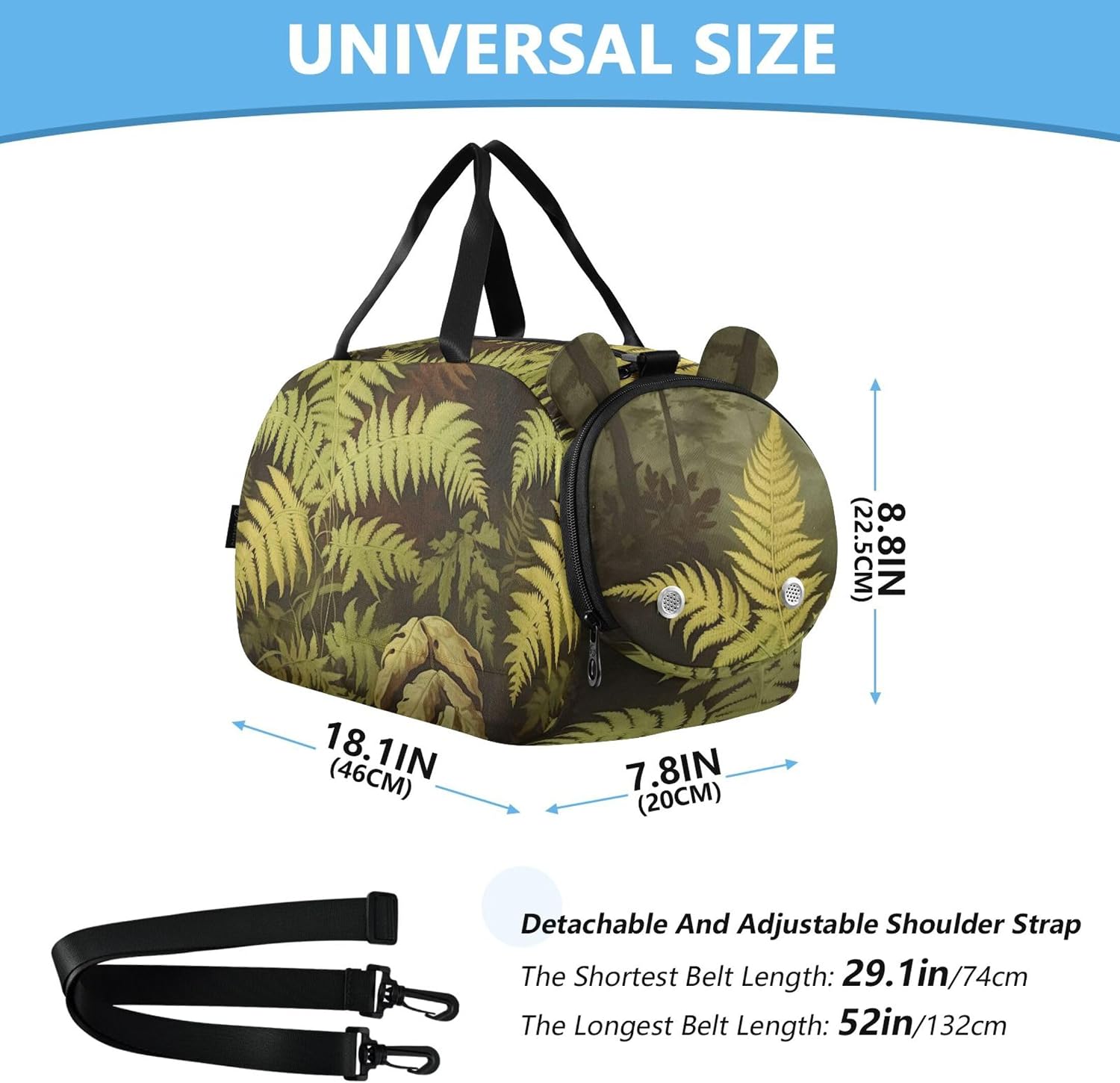 Carry on Duffel for Boys Vintage Ferns Leaves Botanical Green Overnight Weekender Duffel Girls Duffle Bags Travel Tote Gym Kids Luggage