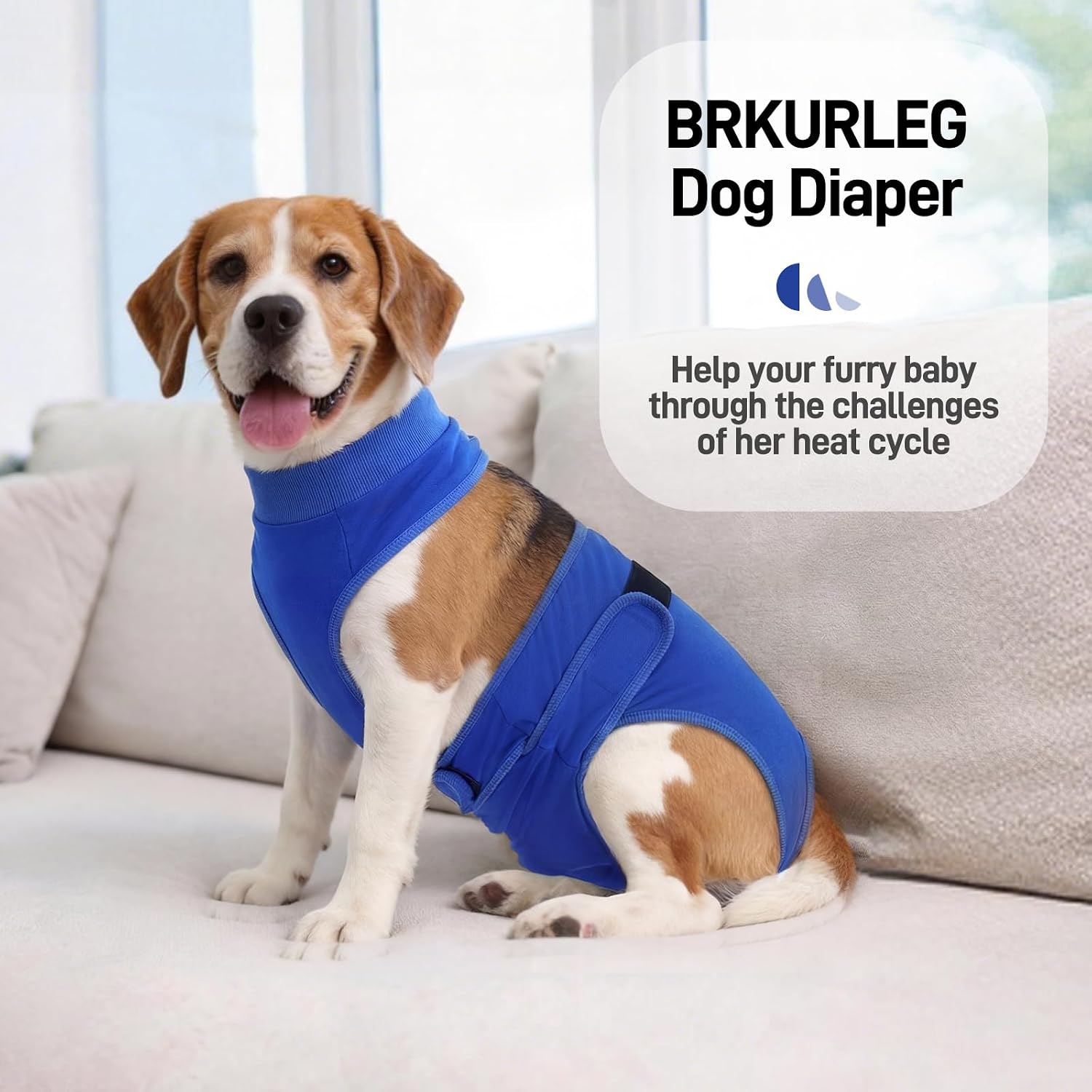 BRKURLEG Female Dog Diapers with Suspender, Washable & Reusable Fixed Diapers for Dogs in Heat, Incontinence & Special Needs, Adjustable Doggie Diaper for Small Medium Large Dogs, Blue XL