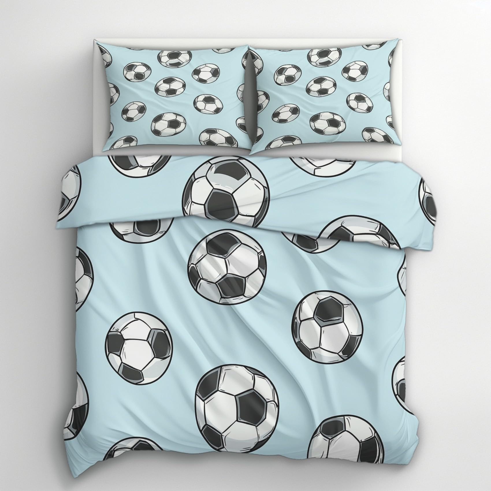 Housse de couette 220x240 football avec 2 taies 65x65 en microfibre