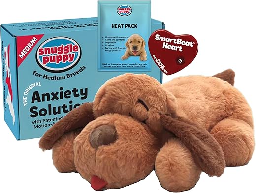 Original Snuggle Puppy Heartbeat Stuffed Toy for Dogs. Pet Anxiety Relief and Calming Aid, Comfort Toy for Behavioral Training in Biscuit