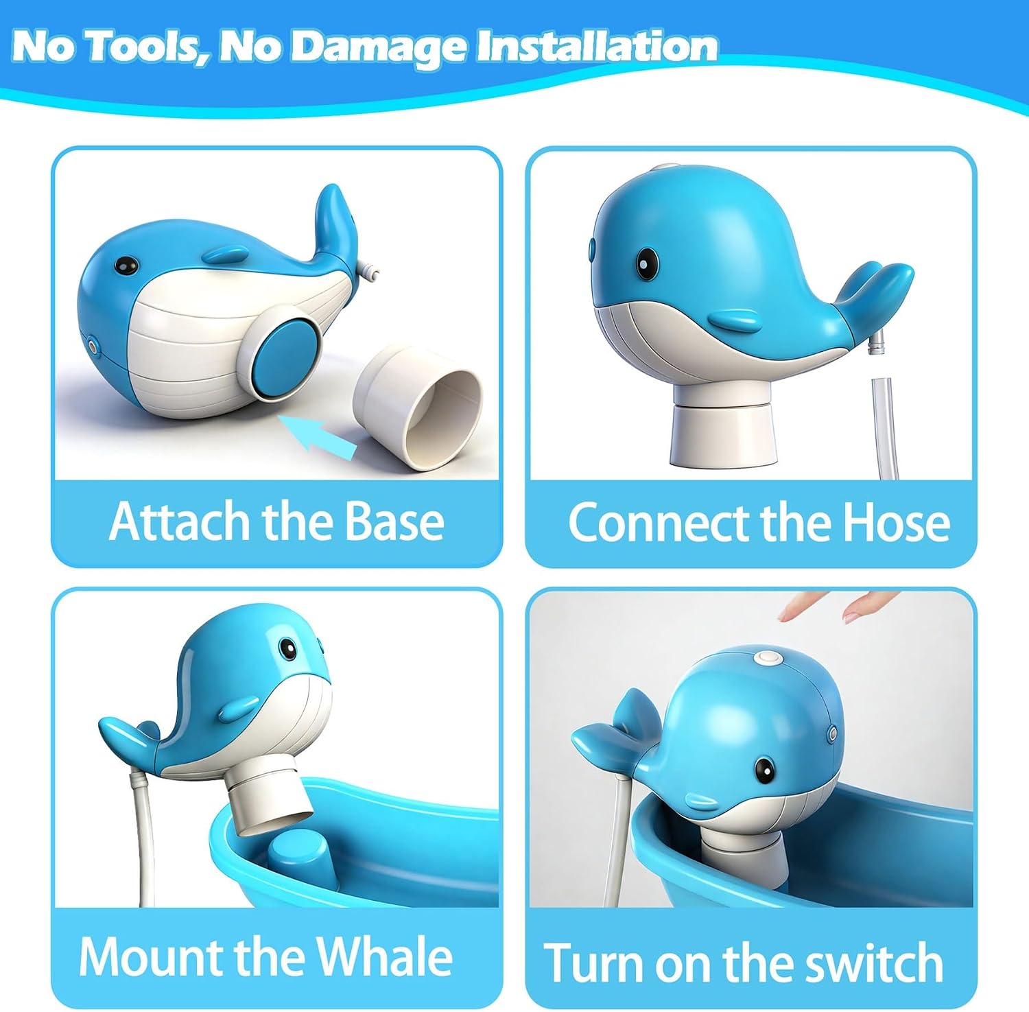 Water Table Pump,Battery Powered Whale Water Pump for Water Table Continuous Flow, Cordless, Rechargeable,No Damage Installation Outdoor Play Accessories for Kids(no Water Table Included) (Blue)