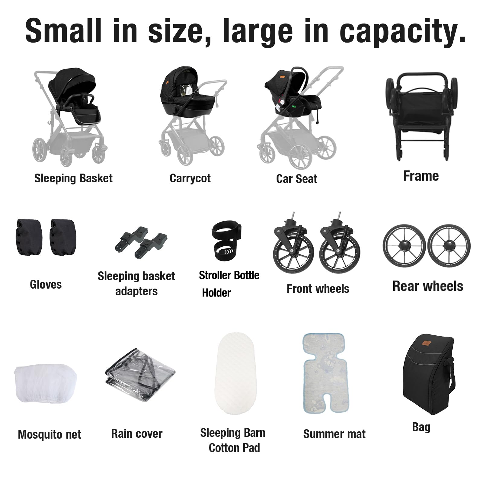 Reenborn Passeggino 4 in 1, Passeggino Trio con Due Modi Reversibili Spingere, Trio con Telaio Alluminio Paesaggistico Alto, Trio Neonati con Design Pieghevole in Un Clic (688 Yellowish)