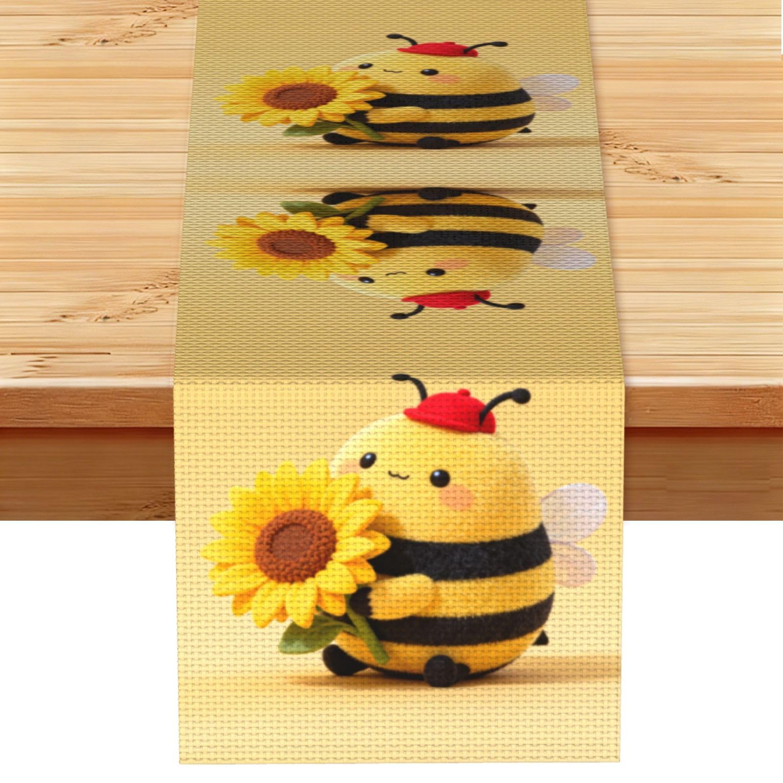 Cute Bee Linen Look Table Runner 13x72-Wrinkle Resistant Farmhouse Style for Dining Table Decor