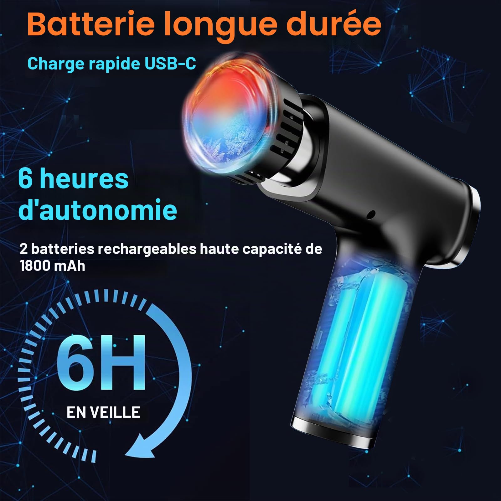 Pistolet de Massage avec Thérapie par le Chaud et le Froid,Massage Gun avec 16mm Amplitude 4000mAh Batterie,Électriques Musculaire Appareil de Massage,Ultra Silencieux, Noir