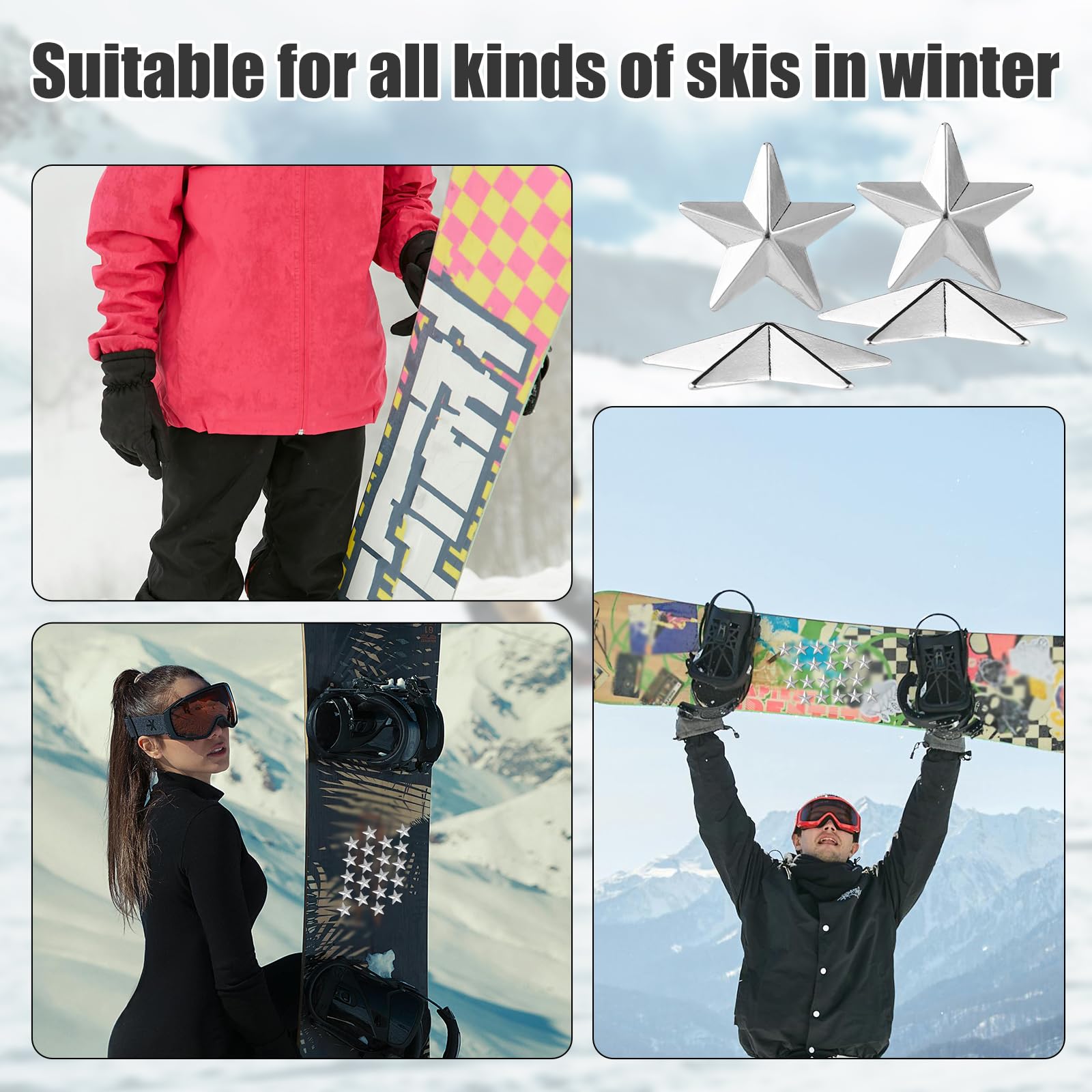 lasuroa 20pz Pentagram Stomp Pad Snowboard, Silver Snowboard Grip Pad Anti-Scivolo Snowboard Step Pads Accessori Invernali Neve Sci per Fornire Extra Grip