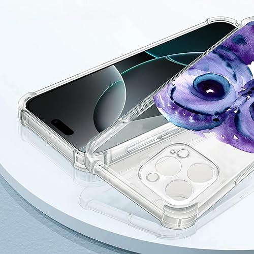 Vista 389 de Roemary Funda púrpura para iPhone 14 Pro Max con diseño de caballo azul, patrón de acuarela con protector de pantalla