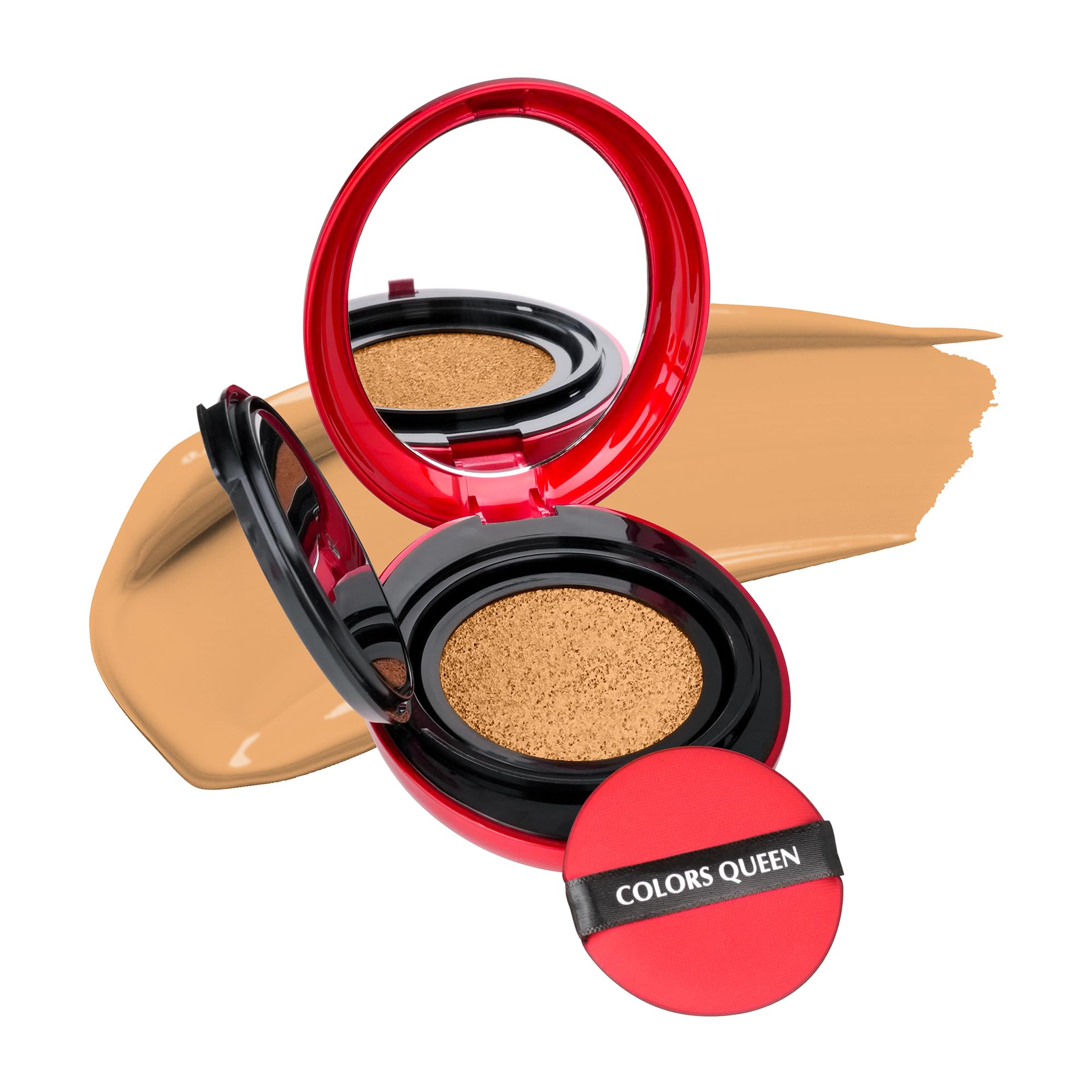 Colors Queen Red Cushion Foundation | Ultra-Light Weight Formula | Satin Glow Finish with Full Coverage | Nourishing & Hydrating | 72 Hours Long Lasting Cushion Foundation for Women | Suitable for All Skin (03 - Almond Glow, 18g)-image-23
