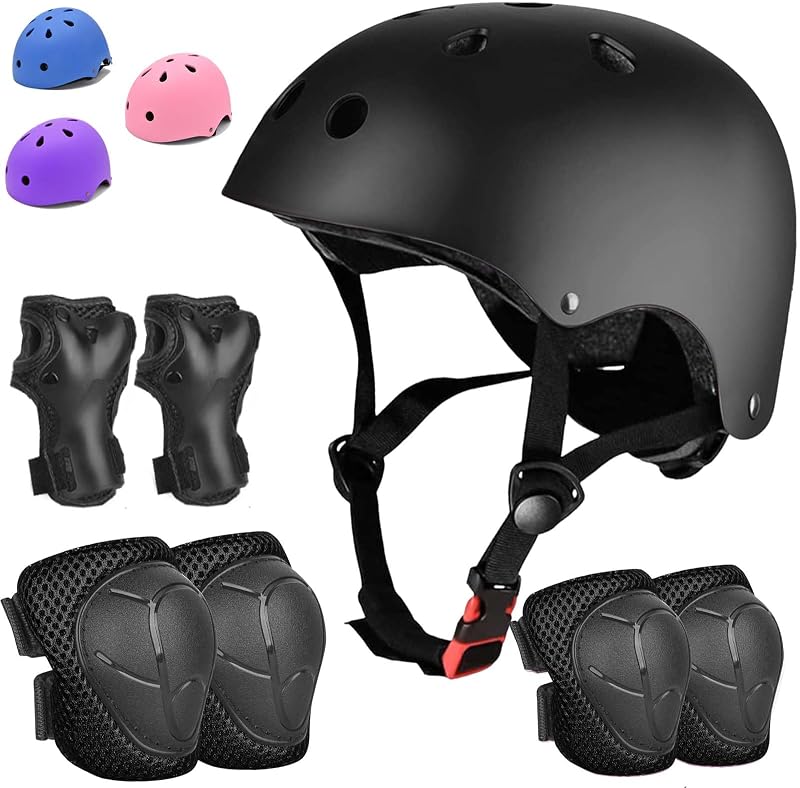 Juego de casco de bicicleta para niños ajustable para niños, niños, niñas y adolescentes de 3 a 8 años, incluye coderas, rodillas y muñequeras, juego de protección para casco infantil para bicicletas, monopatines, patines