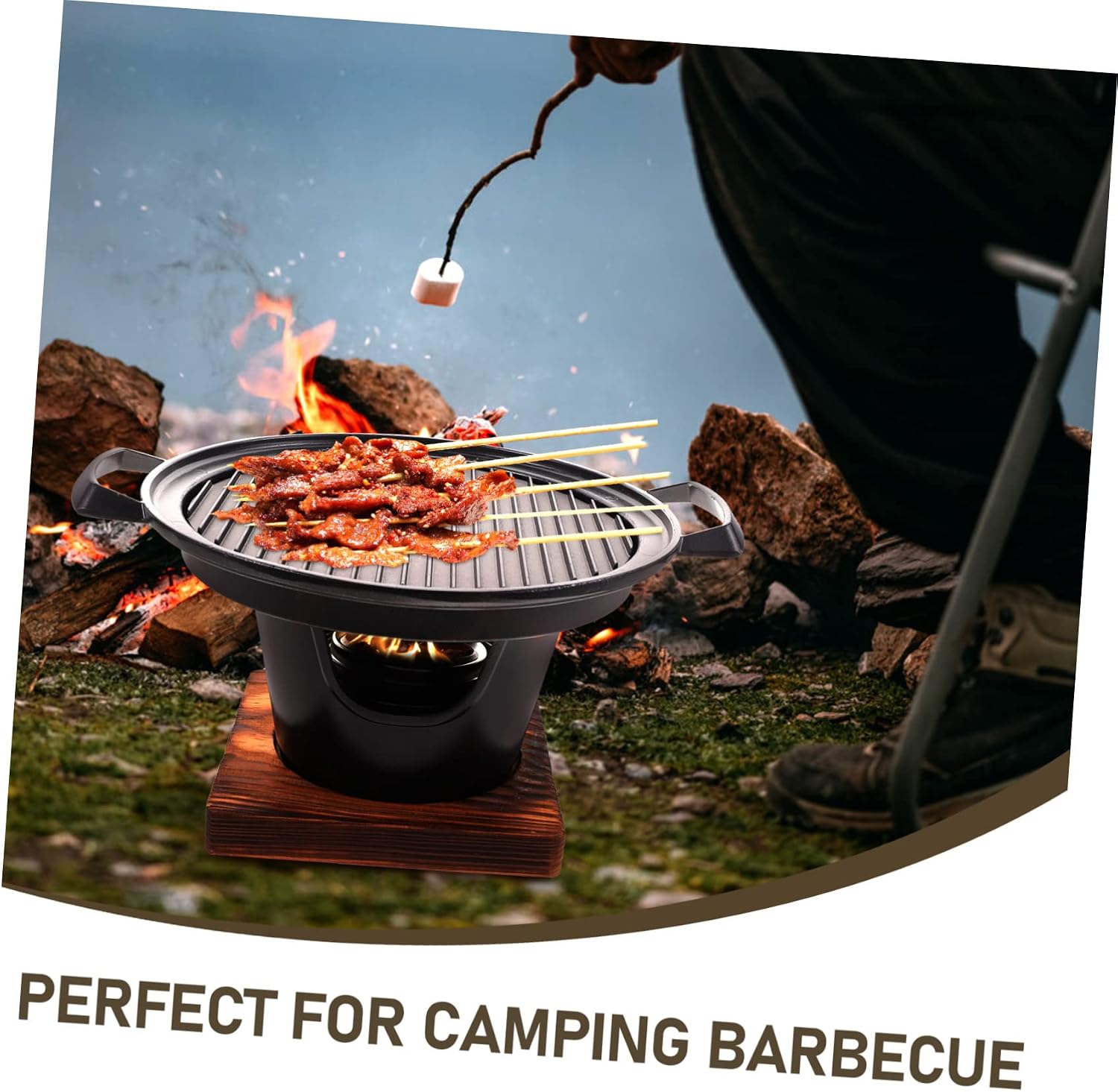 ORFOFE Portable Smokeless Barbecue Grill Mini Outdoor Roasting Oven Non-stick Camping Tool for People Easy to Clean Space-saving Design