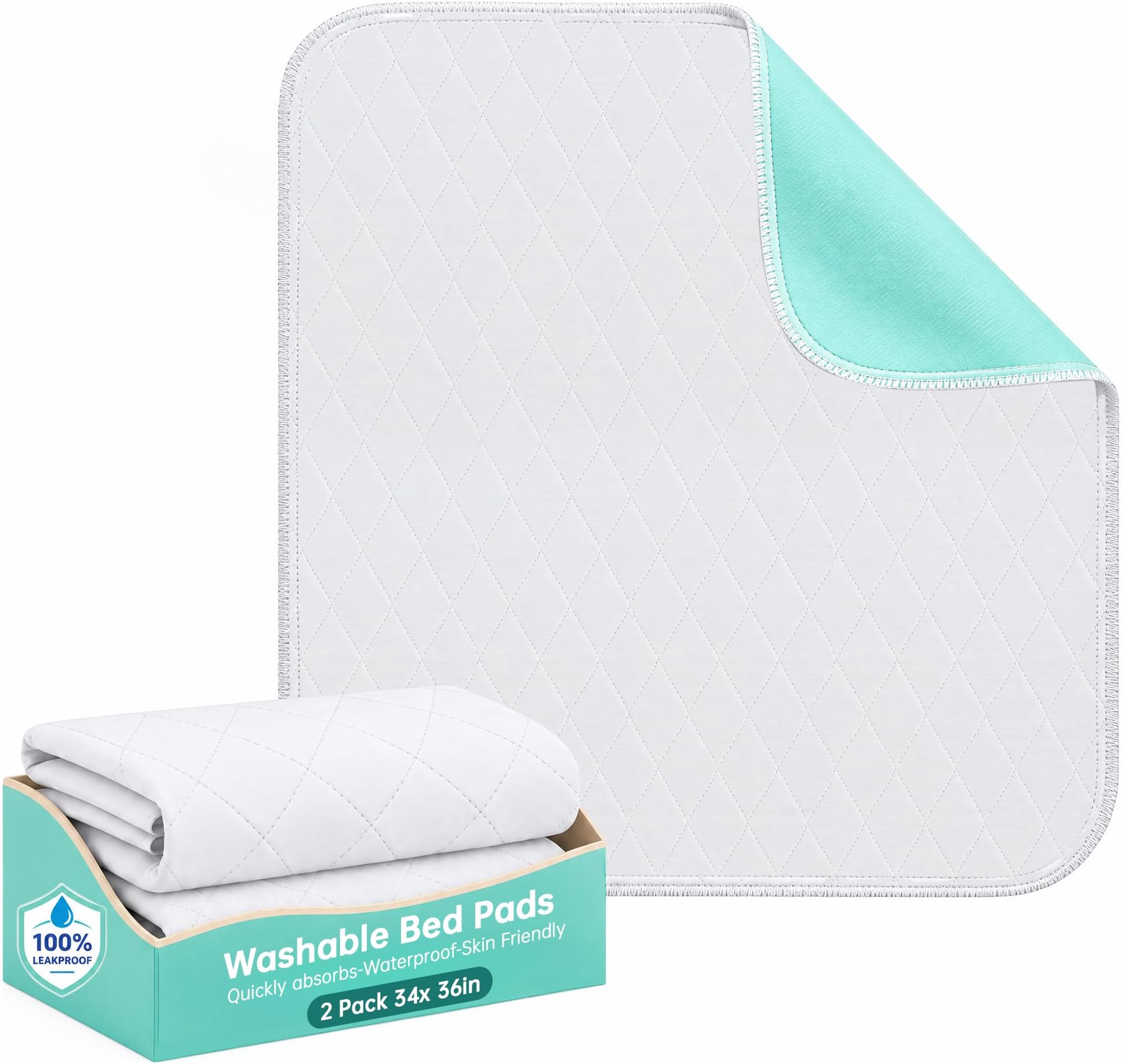 CoolShields Reusable Waterproof Bed Pads Washable Underpads 34 x 36(2 Pack)