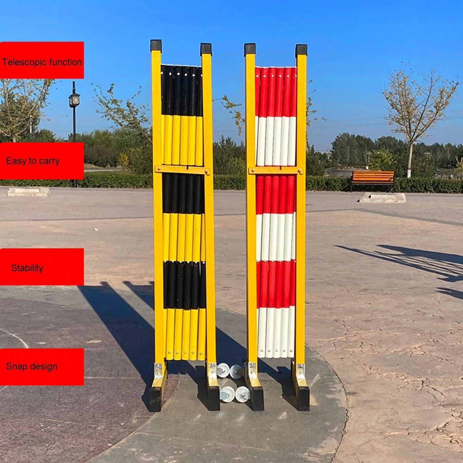 Tragbare, ausziehbare Verkehrsbarriere • 119,4 x 398,8 cm, einziehbare Sicherheitsabsperrung für Veranstaltungen im Freien, Baustellen und öffentliche Bereiche • Strapazi