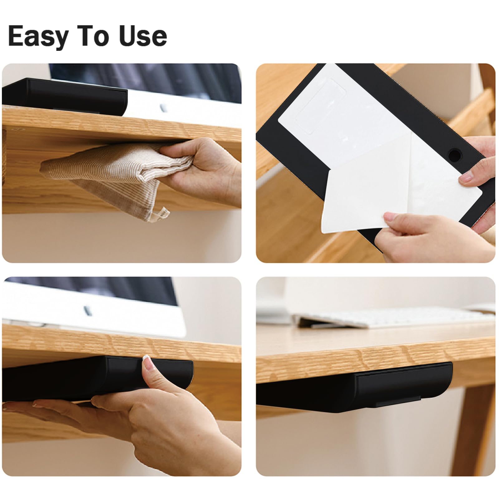 Confezione da 2 organizer da scrivania per cassetti, accessori da scrivania in plastica e organizer per spazi di lavoro, autoadesivi, nascosti, per ufficio, scuola, casa (nero)