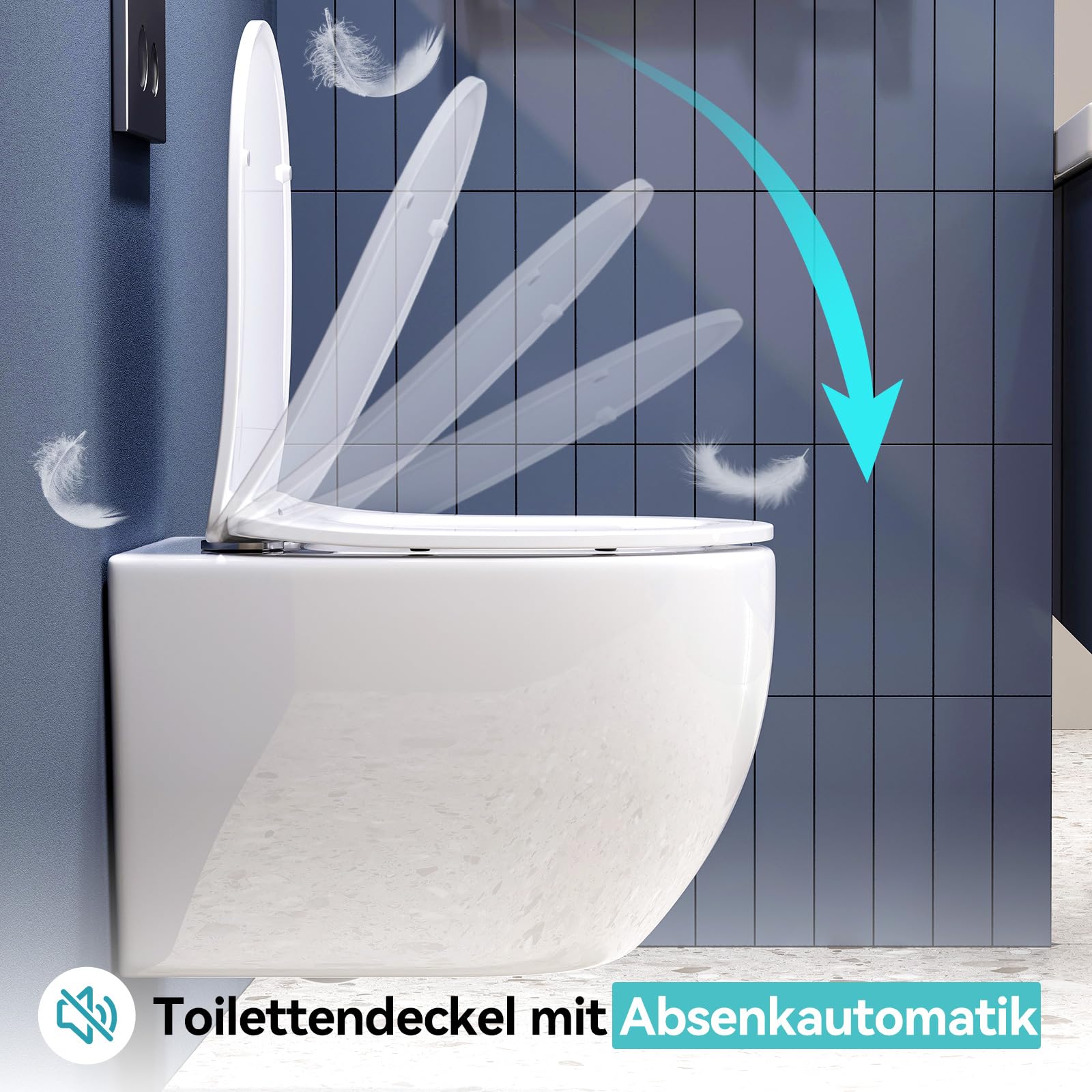 Cuvette WC Suspendu sans Rebord avec Charniere Abattant Soft-Close - Toilette Suspendu en Céramique Blanc - Chasse d'Eau Directe et sans Bordure - Lunette WC Amovible avec Fermeture en Douceur