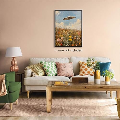 Miniatura 4 de UFO Trippy Surrealism - Póster de extraterrestre vintage con flores silvestres botánicas, arte de pared, pintura al óleo retro de paisaje para sala