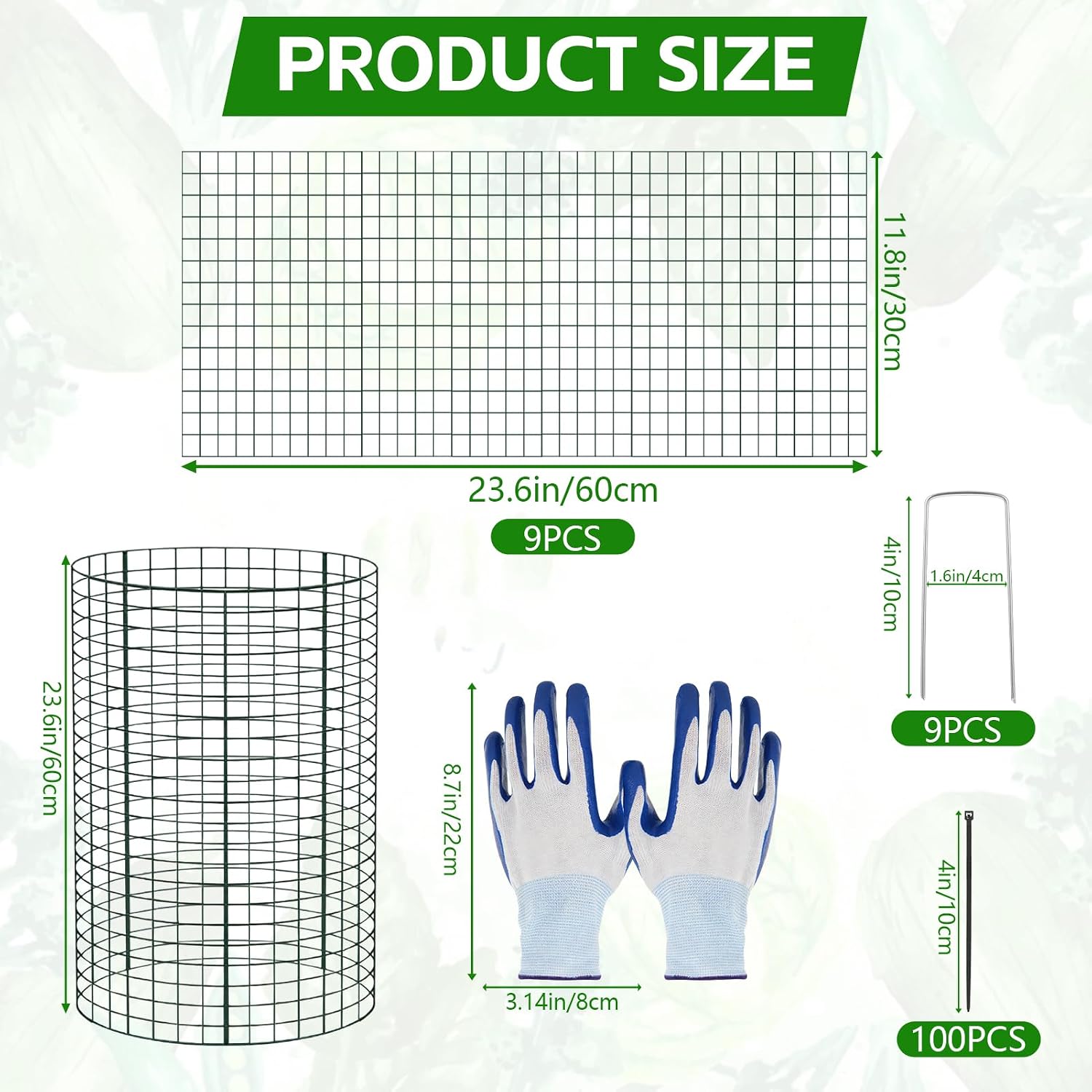 9 packs 24"x 12" large wire plant protectors cages to keep animals out,3 pcs mesh plant cage chicken wire cloche with ground stakes nylon ties protect plant,shrub,vegetable, 3 sets garden cloche set of 3