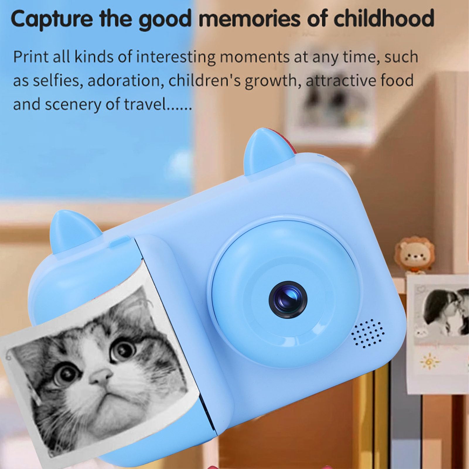 Cámara de Fotos para niños, 2.4 Pulgadas Pantalla 1080P HD Enfoque automático Cámara de Fotos Digital de Carga USB de impresión instantánea de la cámara para los niños (Blue)