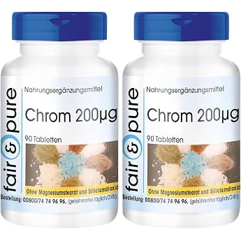 Fair & Pure Chrom 200 g 90 Tabletten schluckfreundlich aus Chrompicolinat Nahrungserg nzungsmittel vegan ohne Magnesiumstearat in Deutschland hergestellt Packung mit 2