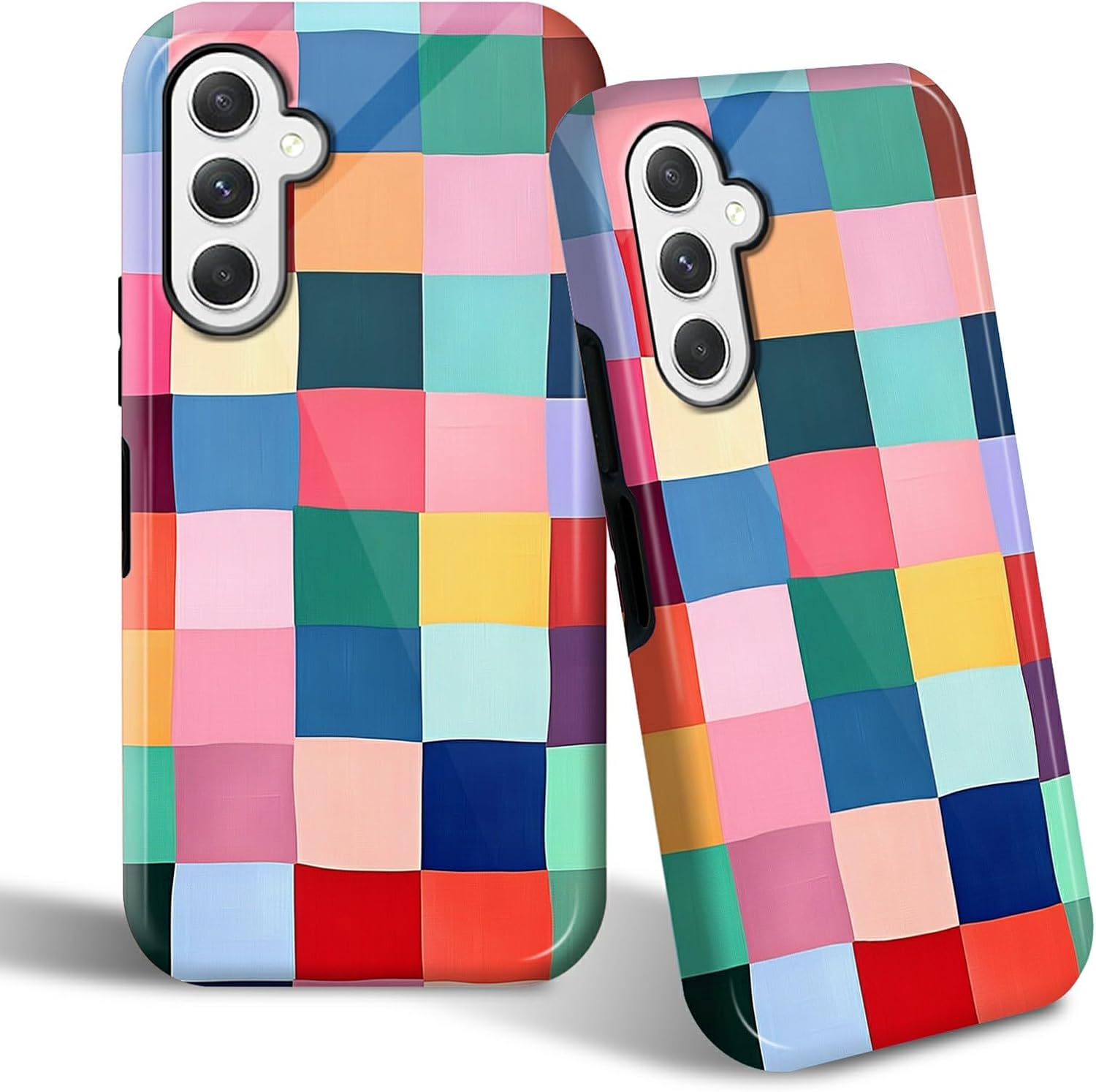 Phone Case for Samsung Galaxy A16 5G, 2-Layer Protective Case with Colorful Check Printed Design, Hard Back + Soft TPU Bumper Slim Fit Case for Men Women