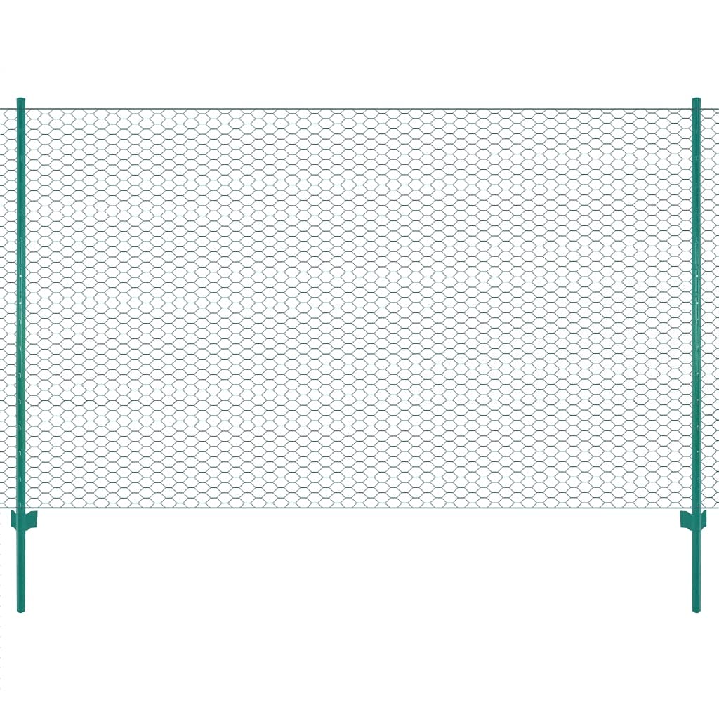 vidaXL Maschendrahtzaun mit Pfosten Komplett Set – Grün, PVC- und pulverbeschichteter Stahl, 25 m x 1,5 m