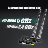 GLOTRENDS AC1200 WiFi 5 PCIe Karta do PC, Intel 7265, Bluetooth 4.2 | Dwuzakresowa 300 + 867Mbit/s (2,4/5 GHz); Osłona S
