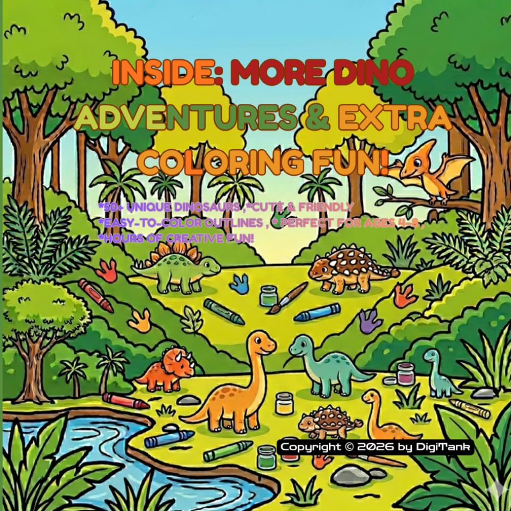 Dinosaur Coloring Book for Kids: 50 Fun & Easy Cute Dinosaurs for Boys & Girls Ages 4–8 | Big Bold Simple Pages for Relaxing Creative Fun
